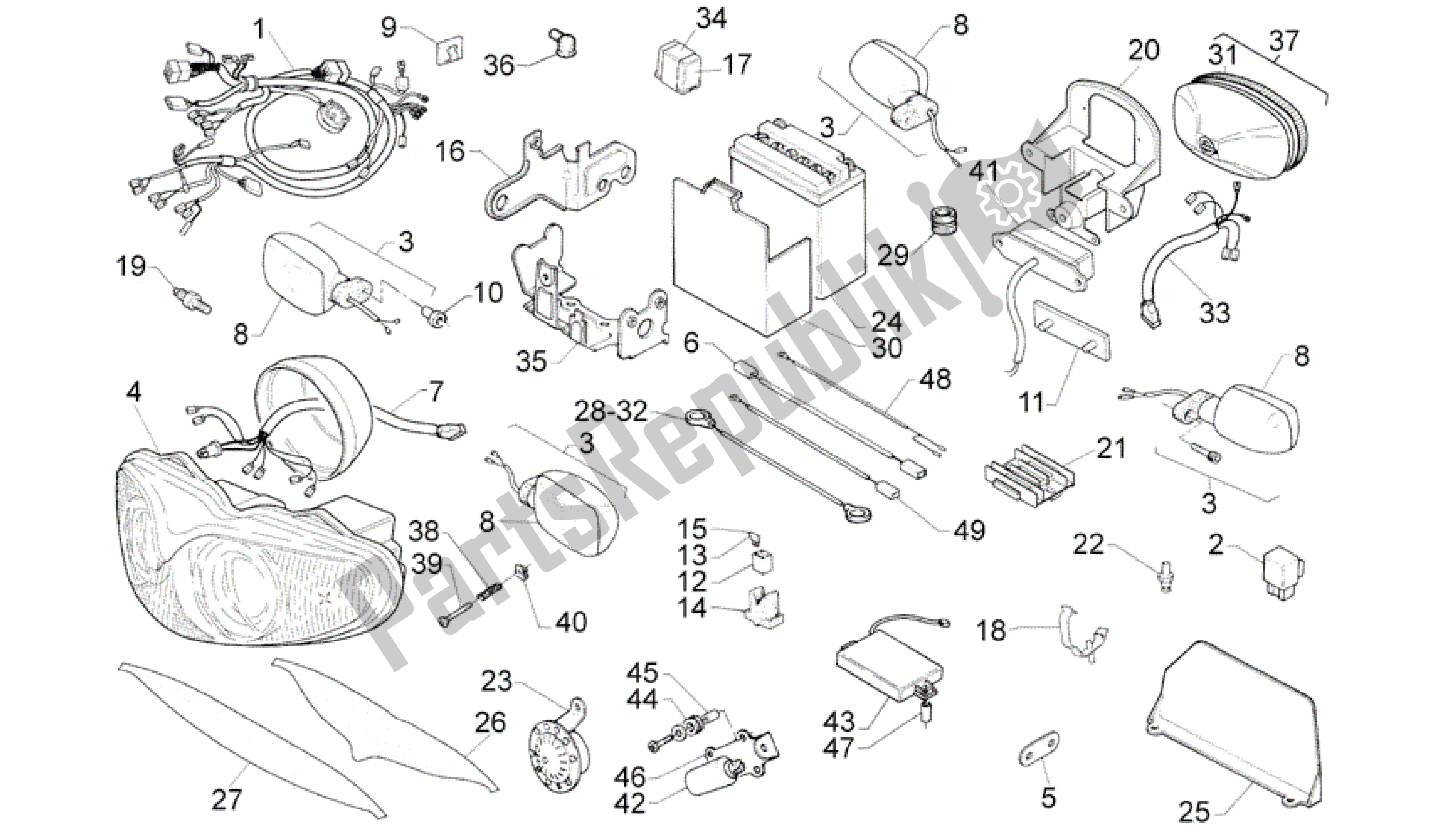 All parts for the Electrical System of the Aprilia Rotax 122 125 1996 - 1997
