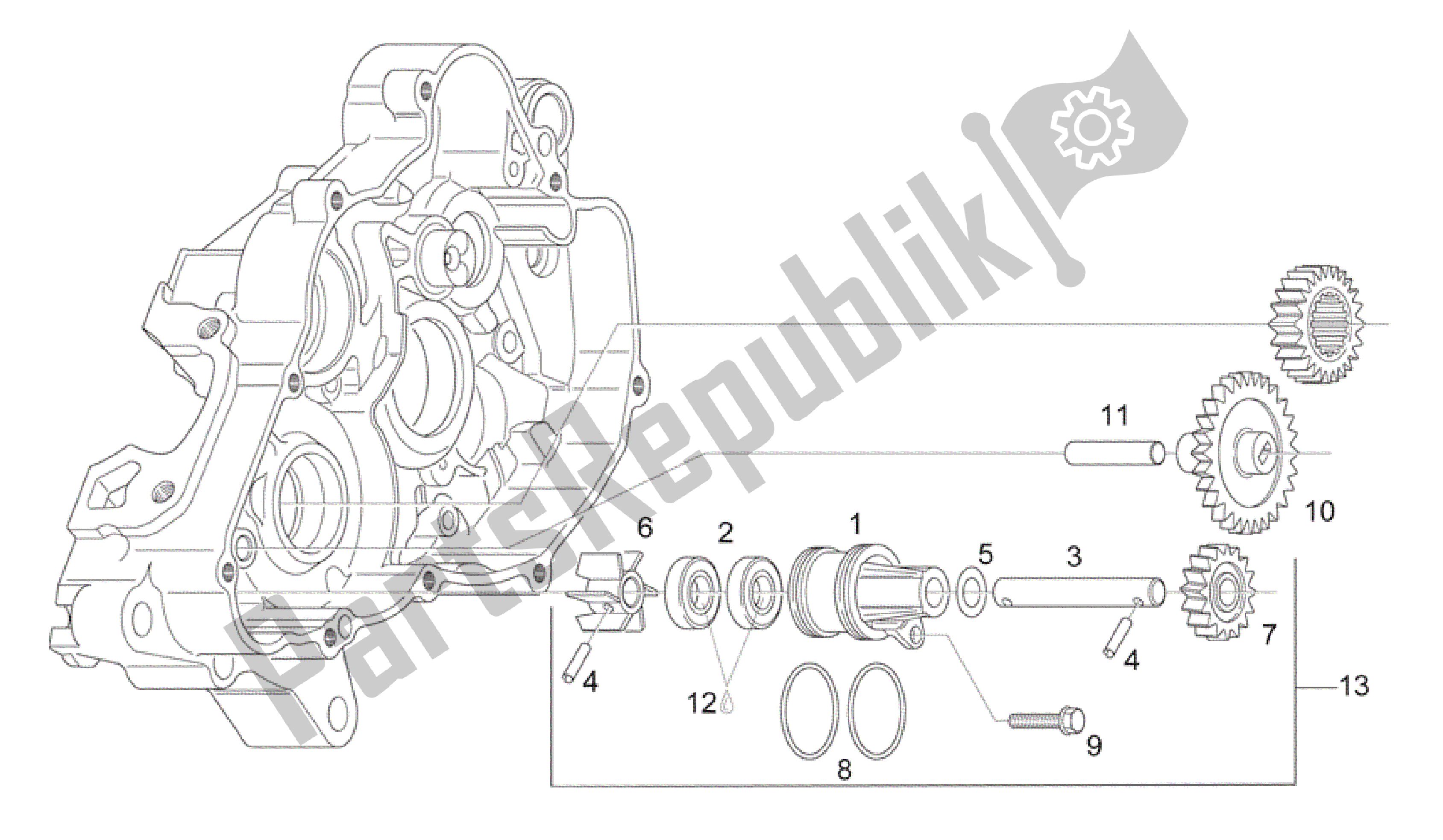 All parts for the Water Pump Assy of the Aprilia Rotax 122 125 1996 - 1997