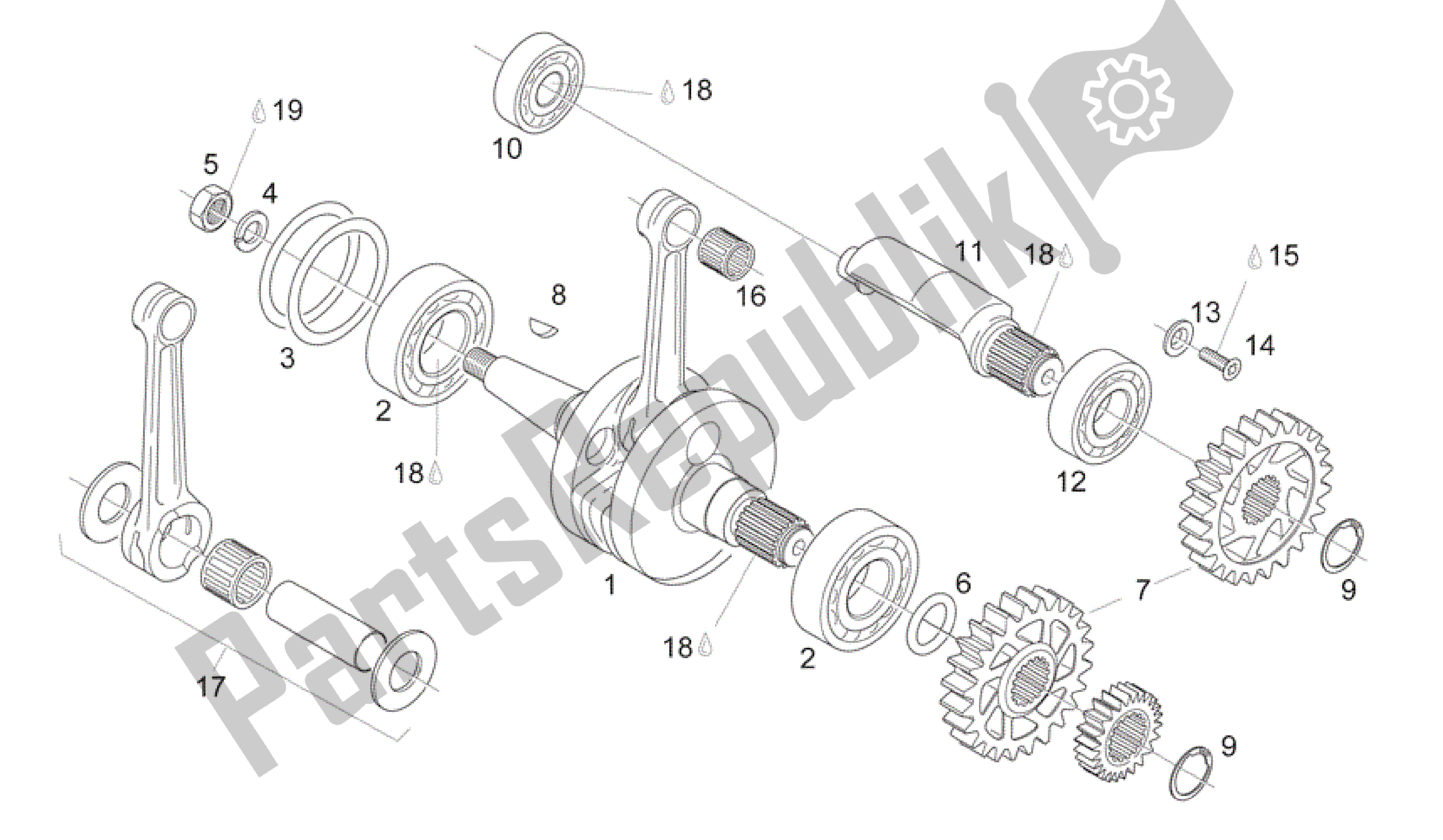 All parts for the Crankshaft - Balance Shaft of the Aprilia Rotax 122 125 1996 - 1997