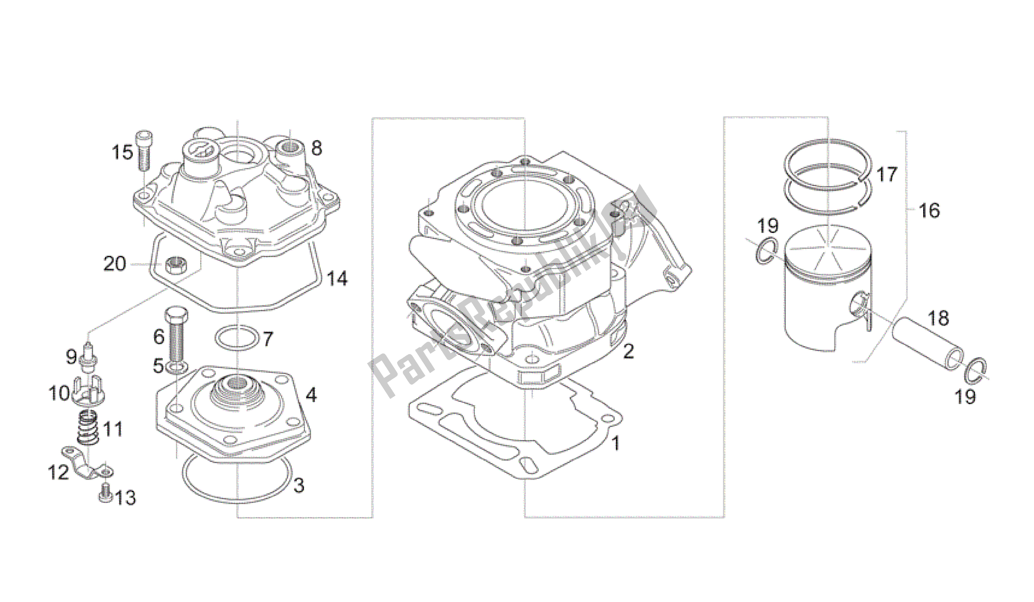 All parts for the Cylinder - Head - Piston of the Aprilia Rotax 122 125 1996 - 1997