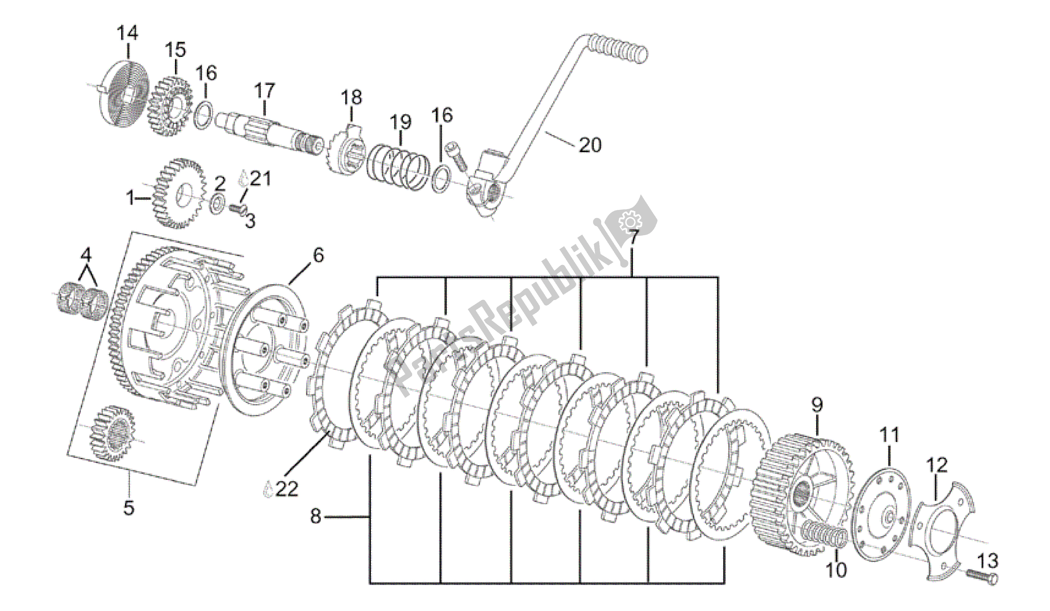 All parts for the Clutch of the Aprilia Rotax 122 125 1996 - 1997