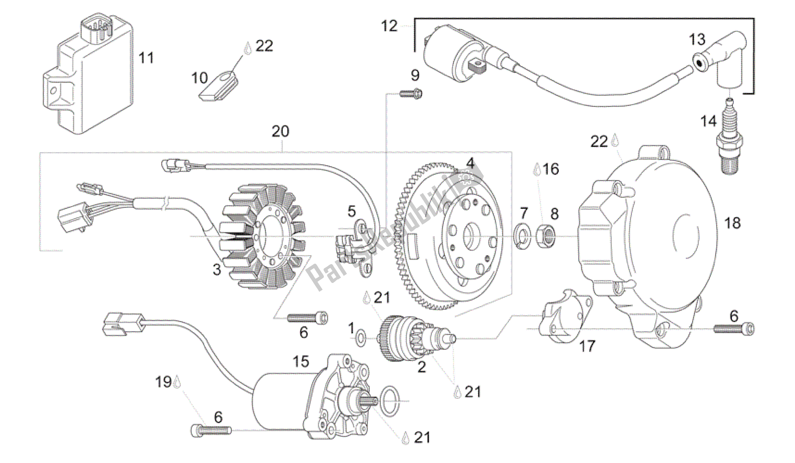 Alle onderdelen voor de Ontstekingseenheid van de Aprilia Rotax 122 125 1996 - 1997