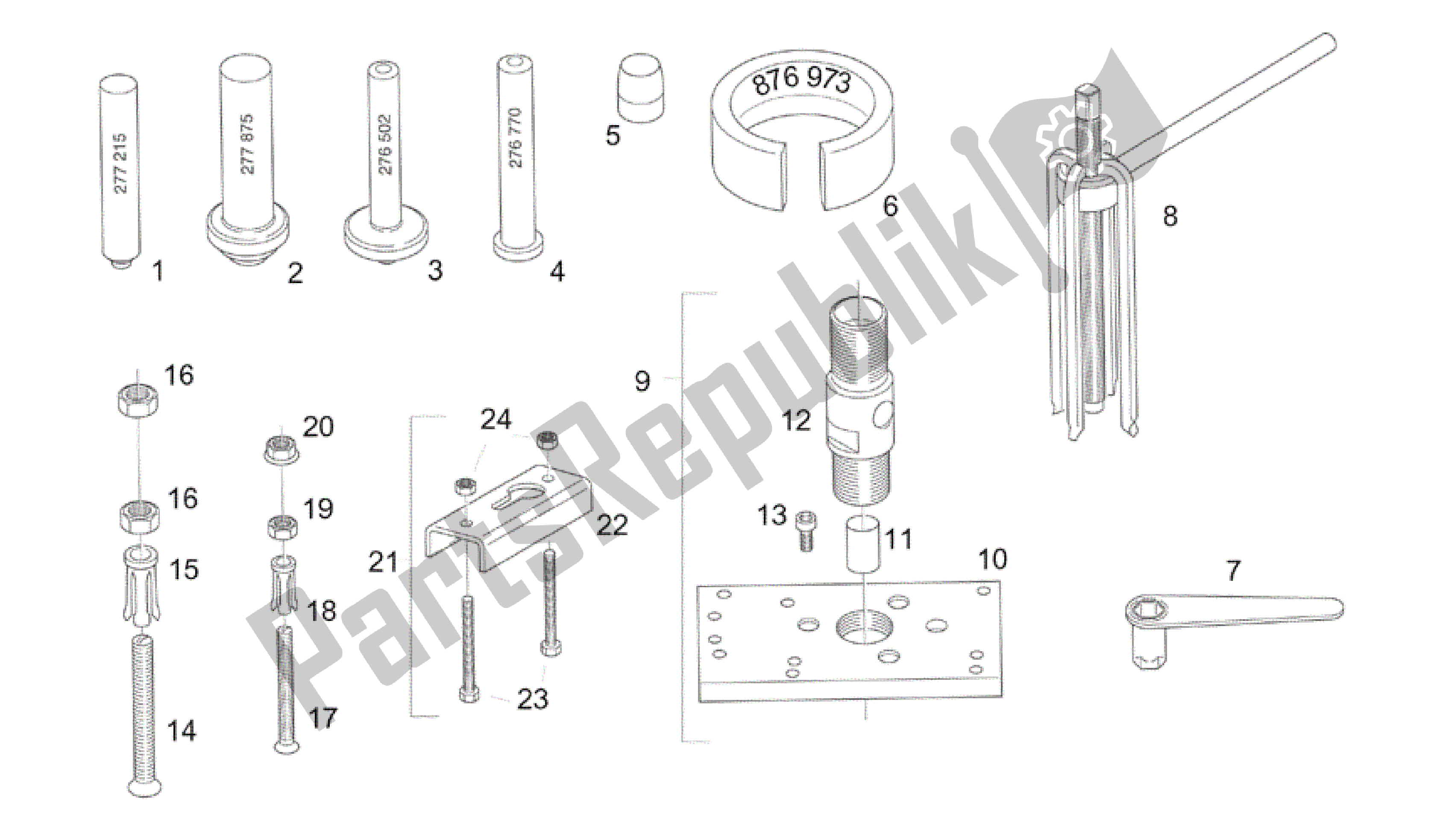 Alle onderdelen voor de Gereedschap Repareren I van de Aprilia Rotax 122 125 1996 - 1997