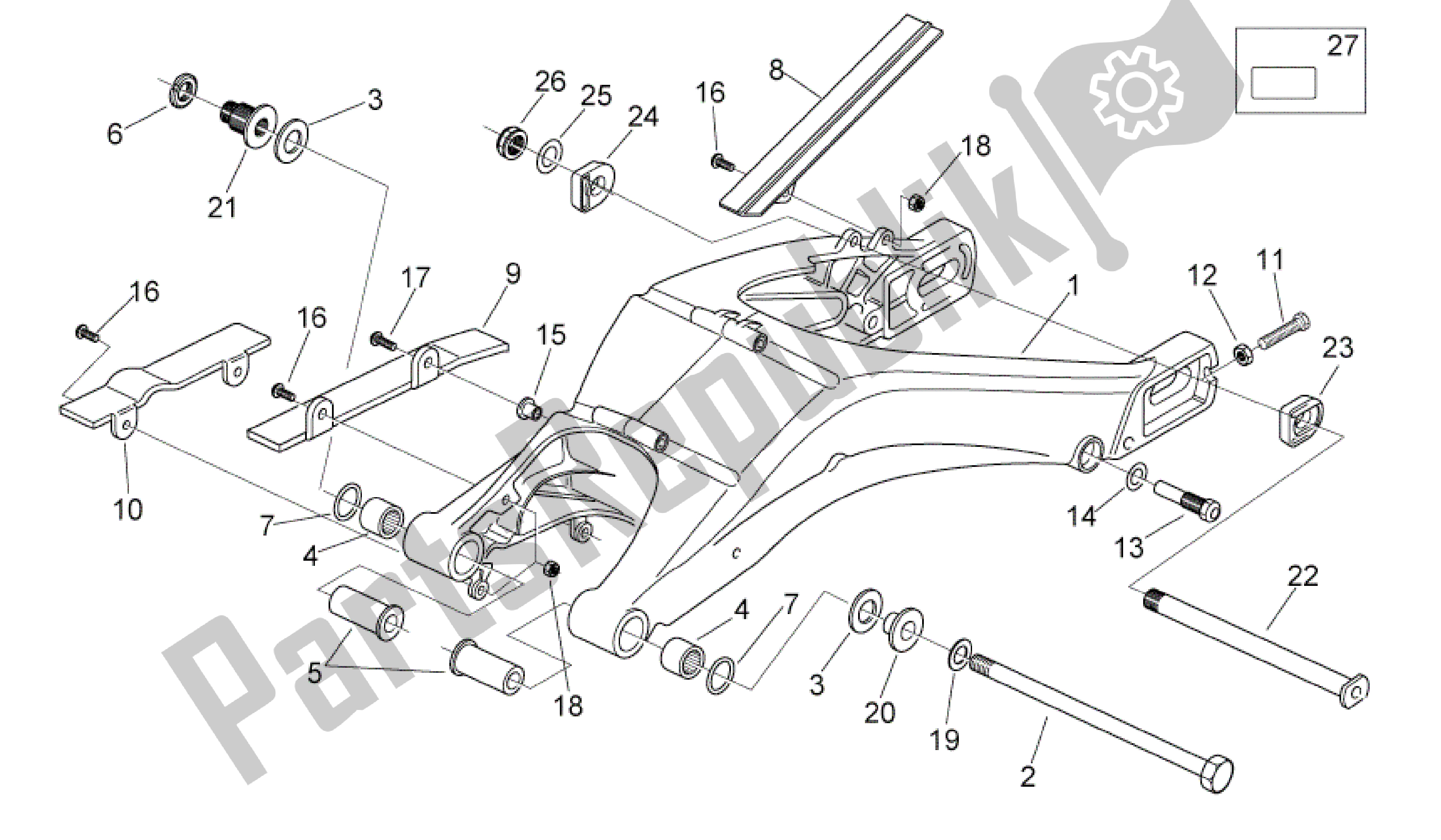 Todas as partes de Brazo Oscilante Trasero do Aprilia RS 125 2006 - 2010