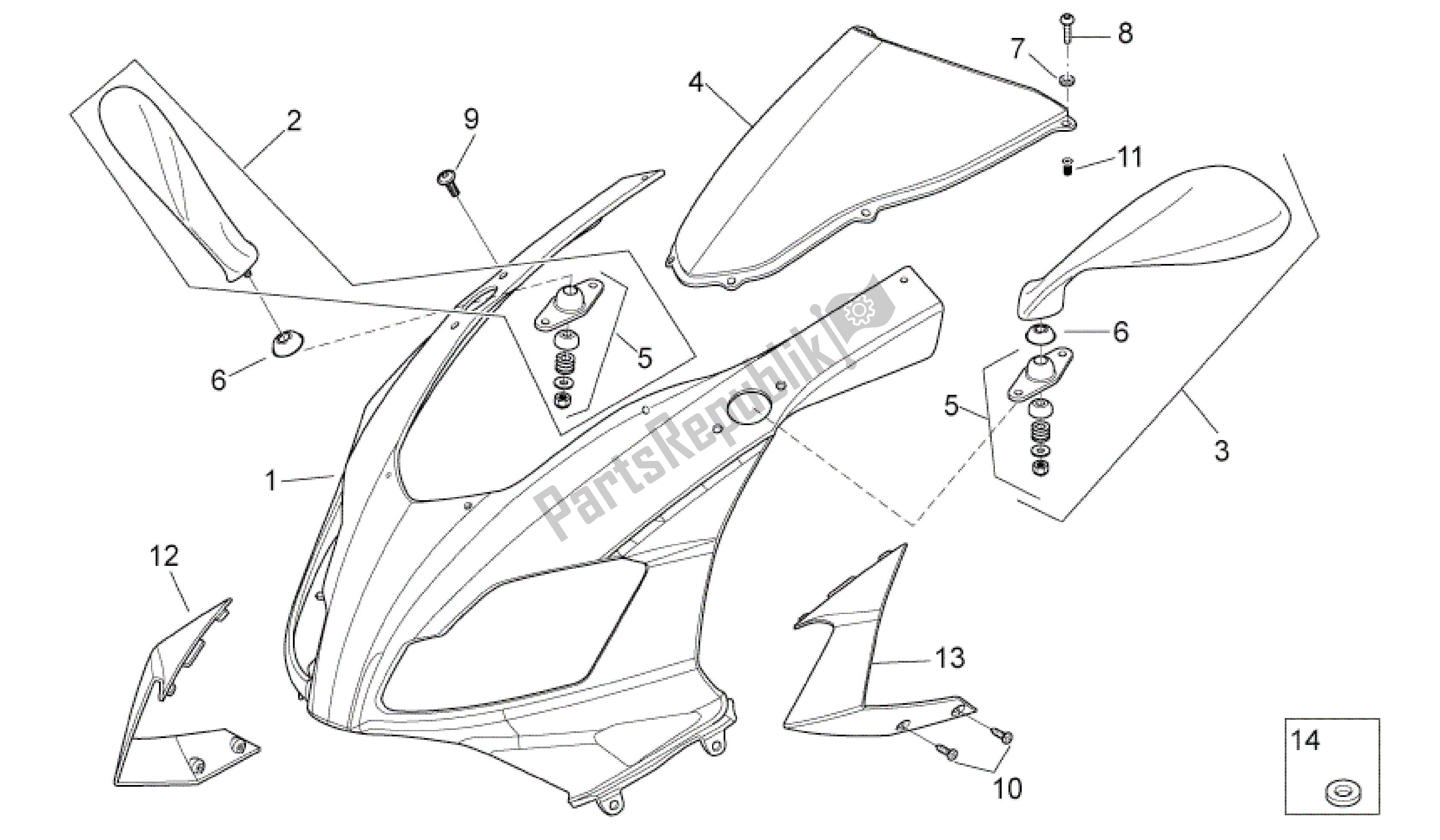 Todas las partes para Carrocería Delantera I de Aprilia RS 125 2006 - 2010