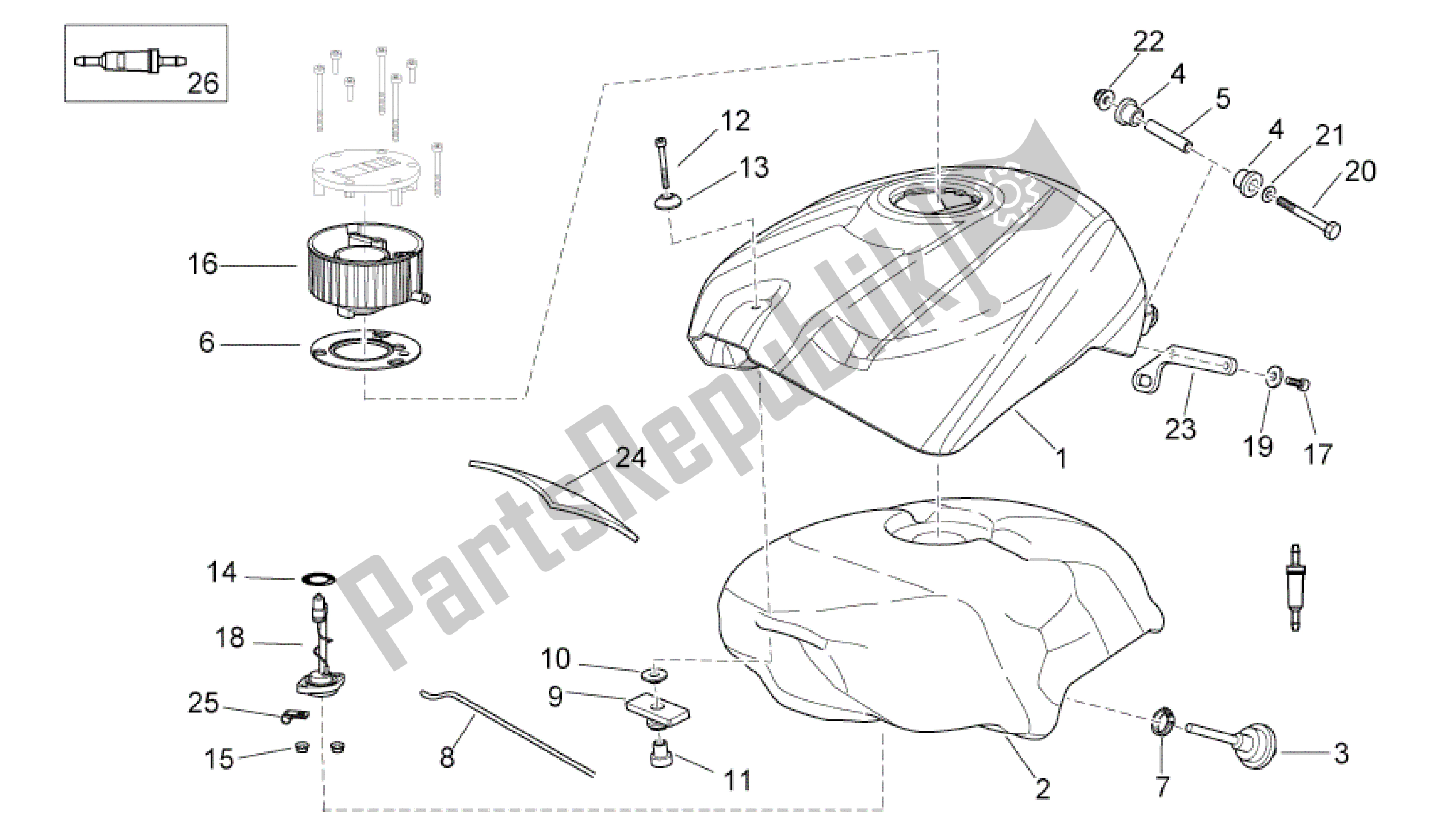 Alle onderdelen voor de DepÓsito Brandbaar van de Aprilia RS 125 2006 - 2010