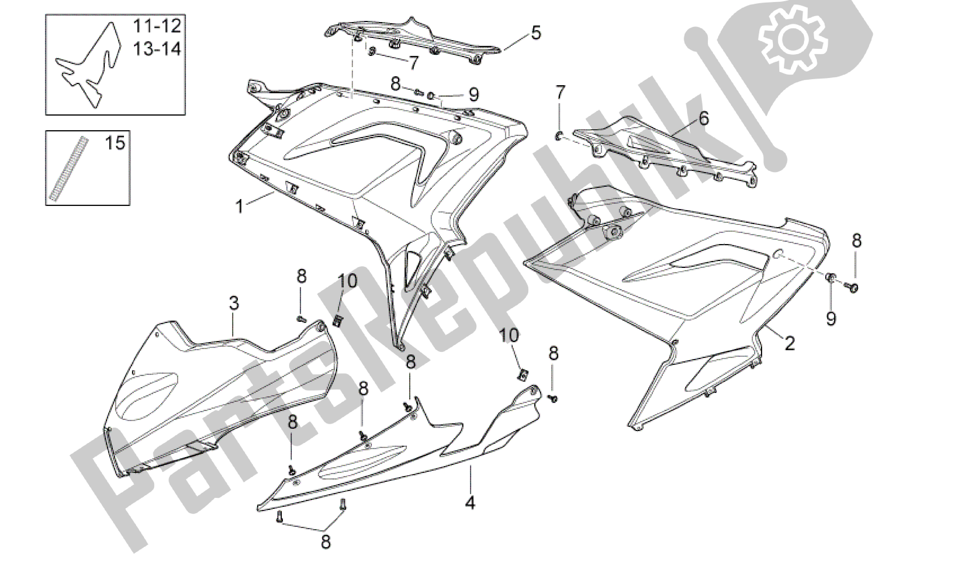 Toutes les pièces pour le Carrocería Central du Aprilia RS 125 2006 - 2010