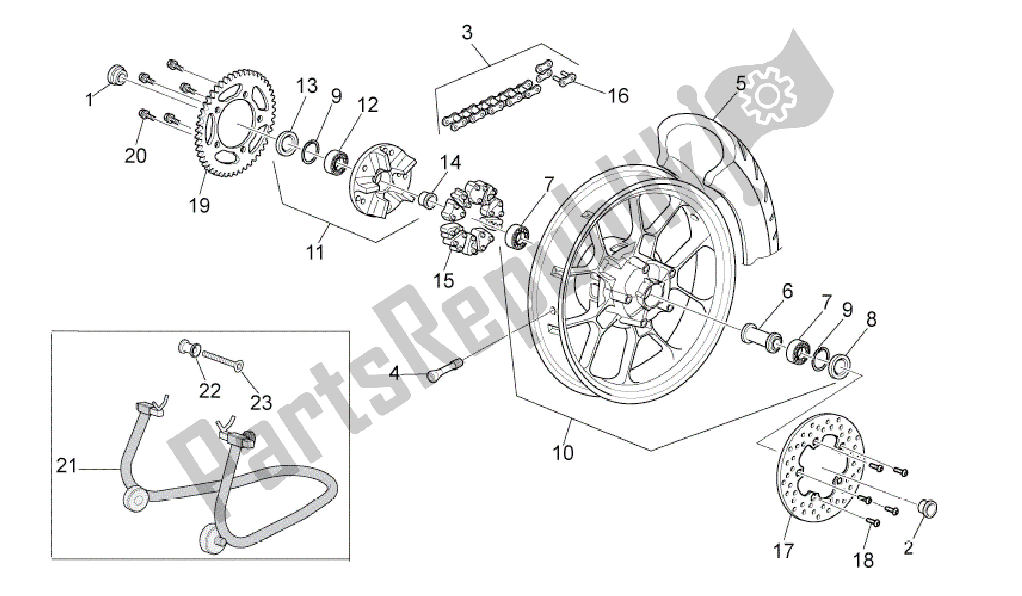 All parts for the Rueda Trasera of the Aprilia RS 125 2006 - 2010