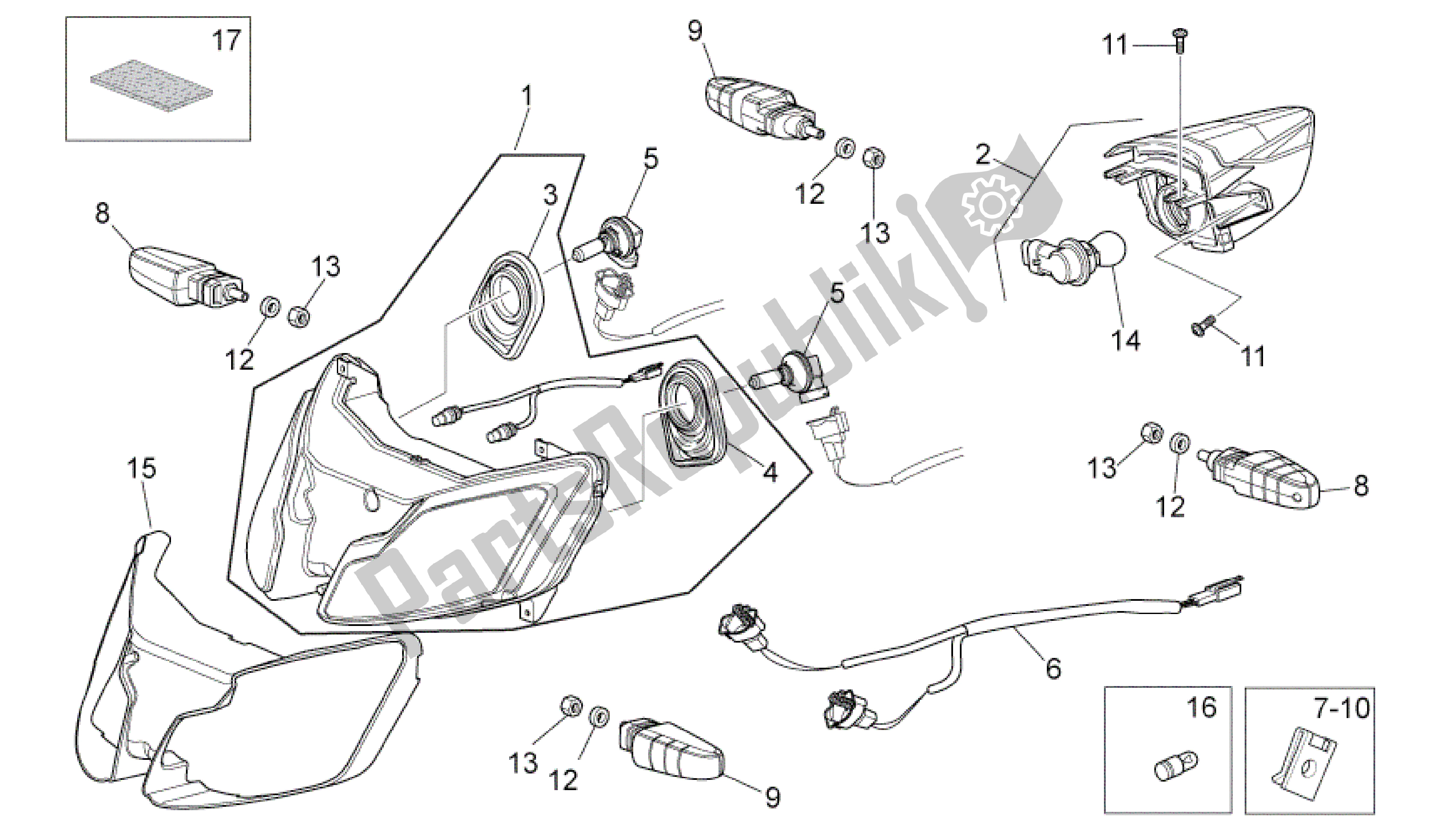 Todas as partes de Faros do Aprilia RS 125 2006 - 2010