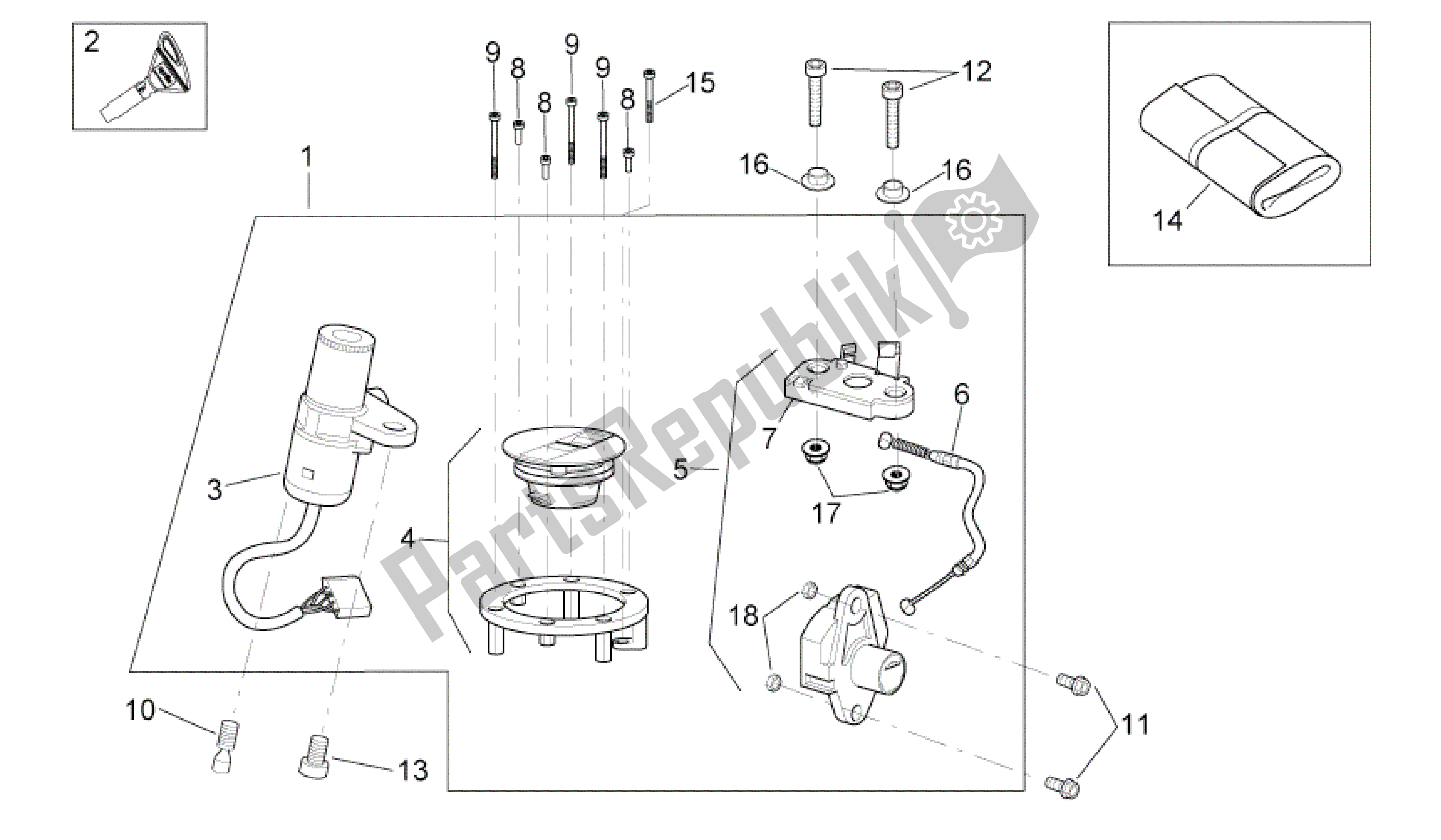 Todas as partes de Juego Cerraduras do Aprilia RS 125 2006 - 2010