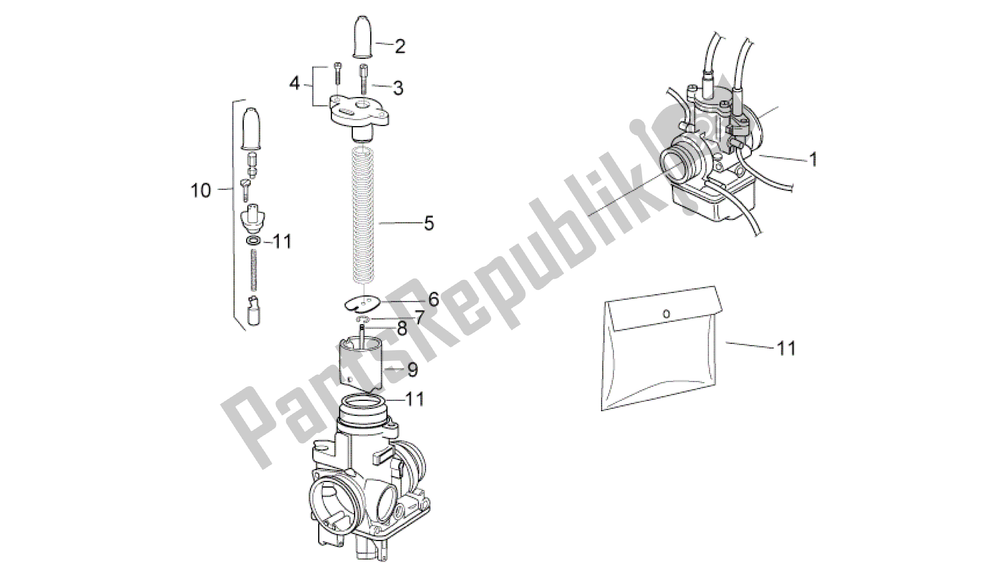 Alle onderdelen voor de Carburador I van de Aprilia RS 125 2006 - 2010