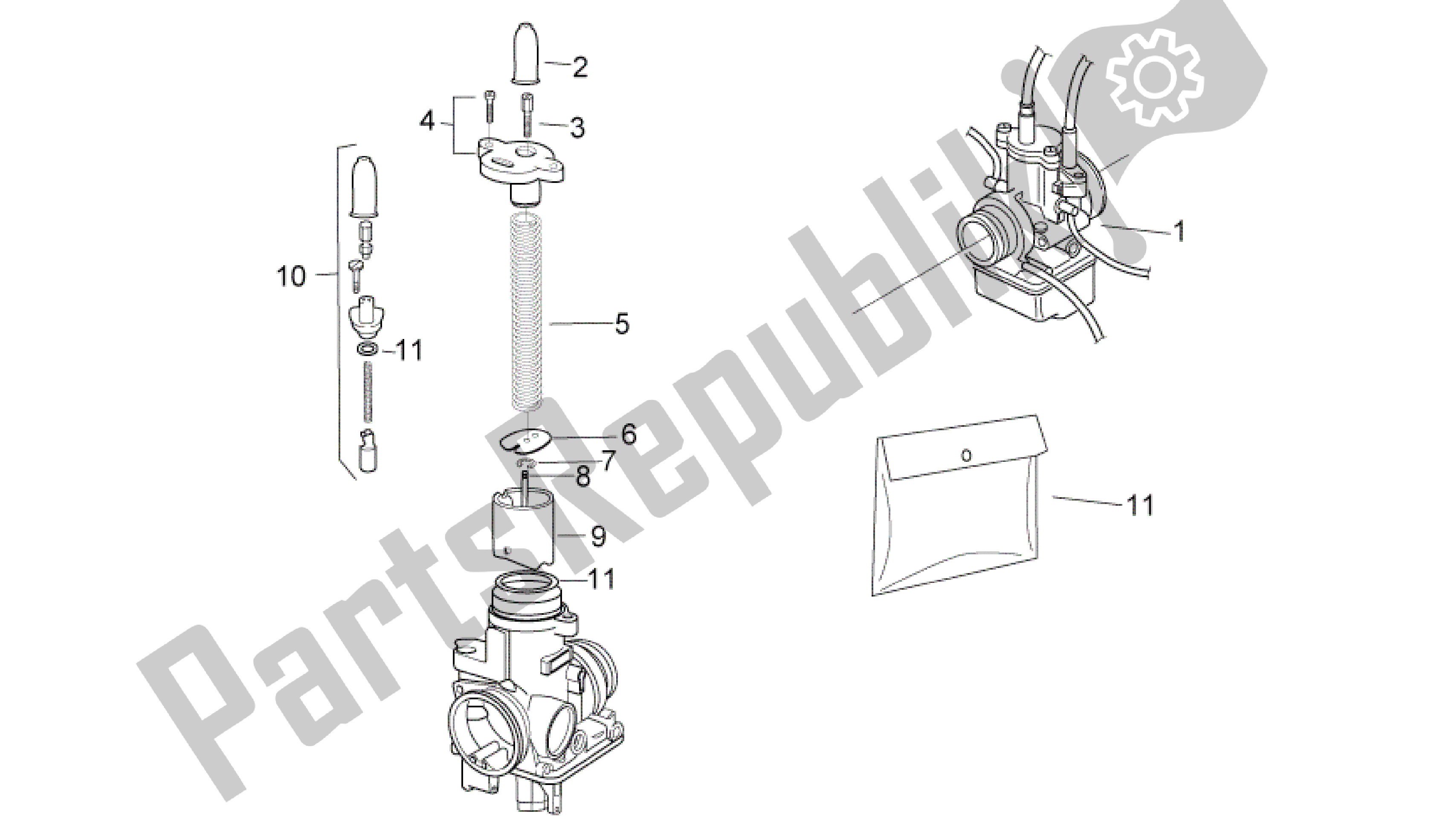 Toutes les pièces pour le Carburador I du Aprilia RS 125 2006 - 2010