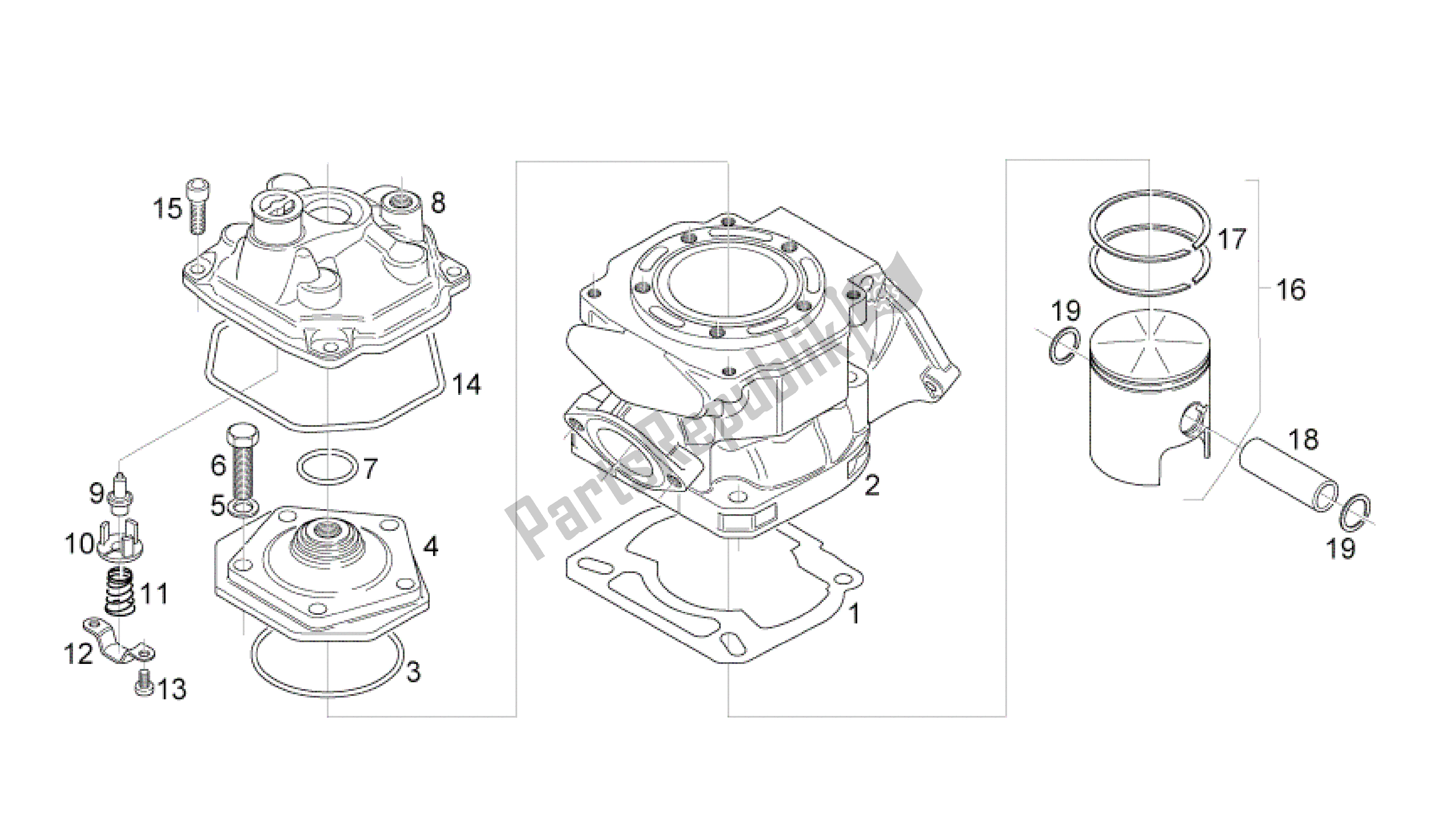 Alle onderdelen voor de Cilin.-culata-pistón van de Aprilia RS 125 2006 - 2010