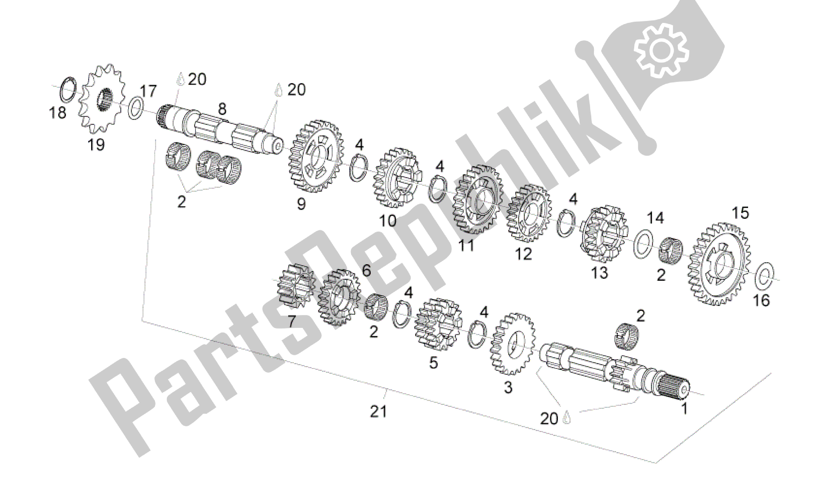 Todas as partes de Transmissão do Aprilia RS 125 2006 - 2010