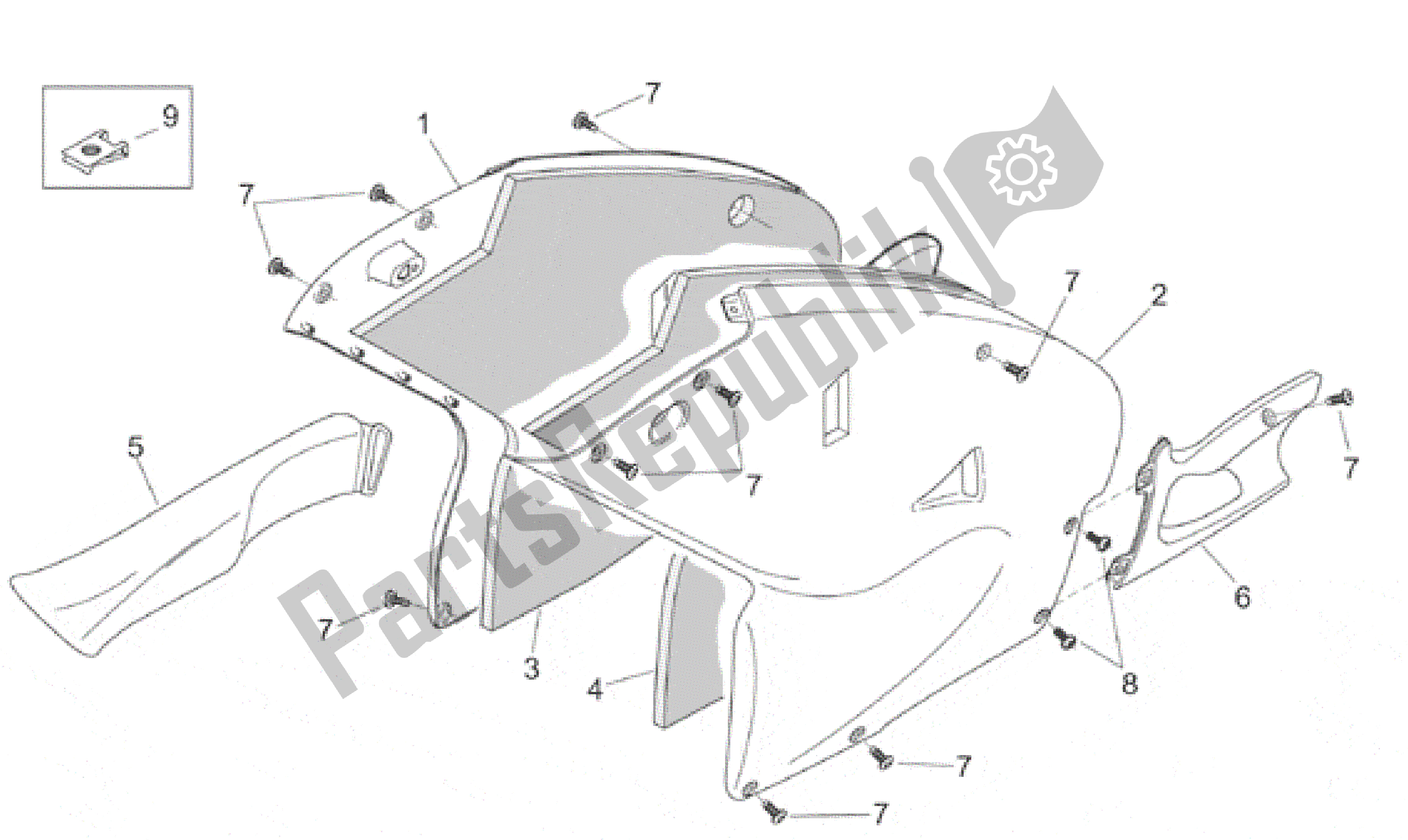 Tutte le parti per il Corpo Centrale del Aprilia RS 125 1999 - 2001