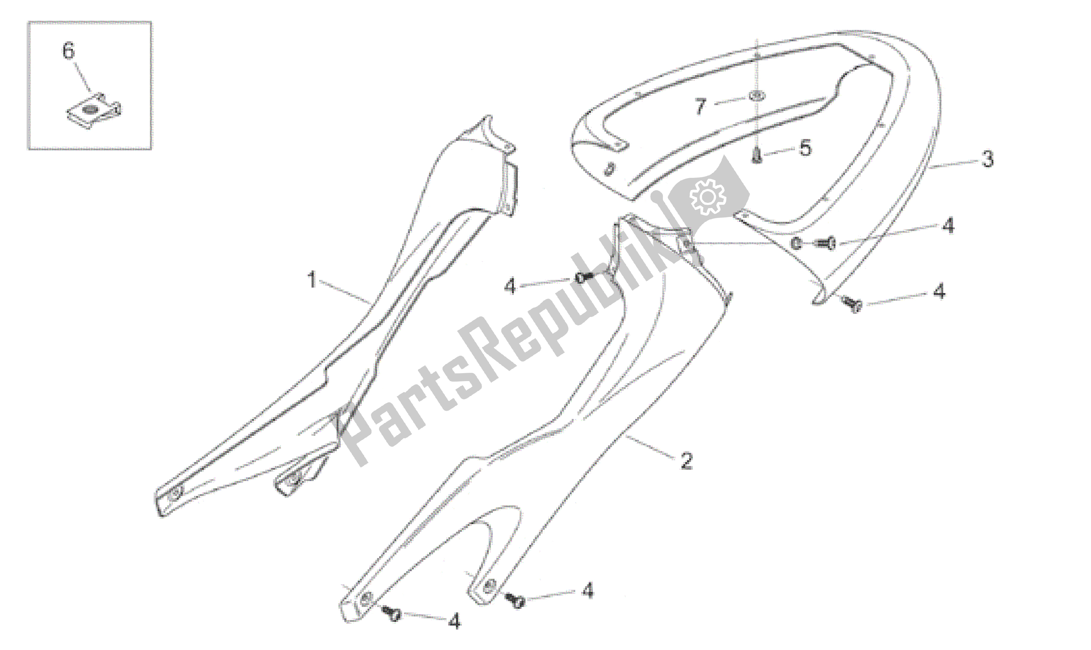 Alle onderdelen voor de Achterlichaam I van de Aprilia RS 125 1999 - 2001