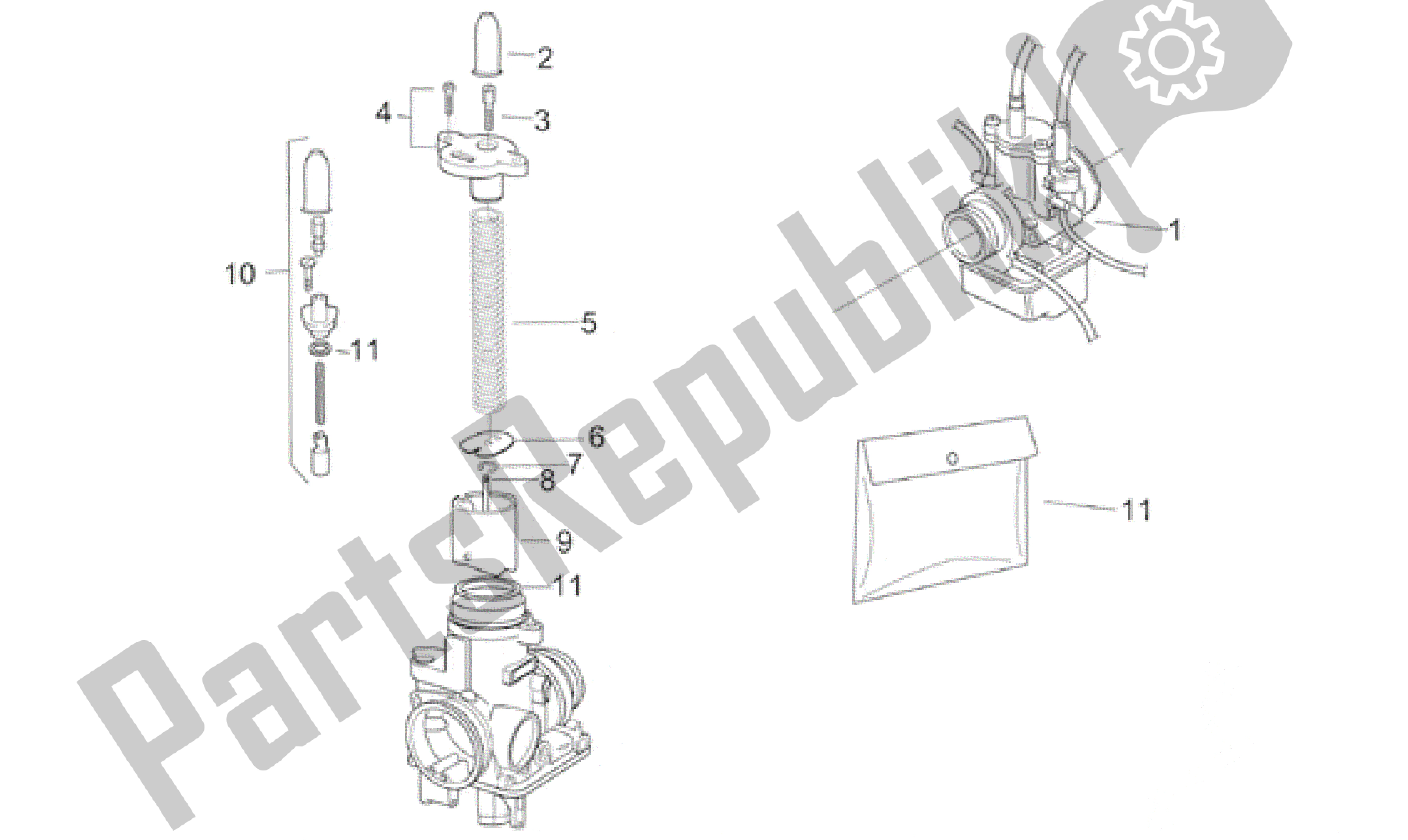 Alle onderdelen voor de Carburateur I van de Aprilia RS 125 1999 - 2001