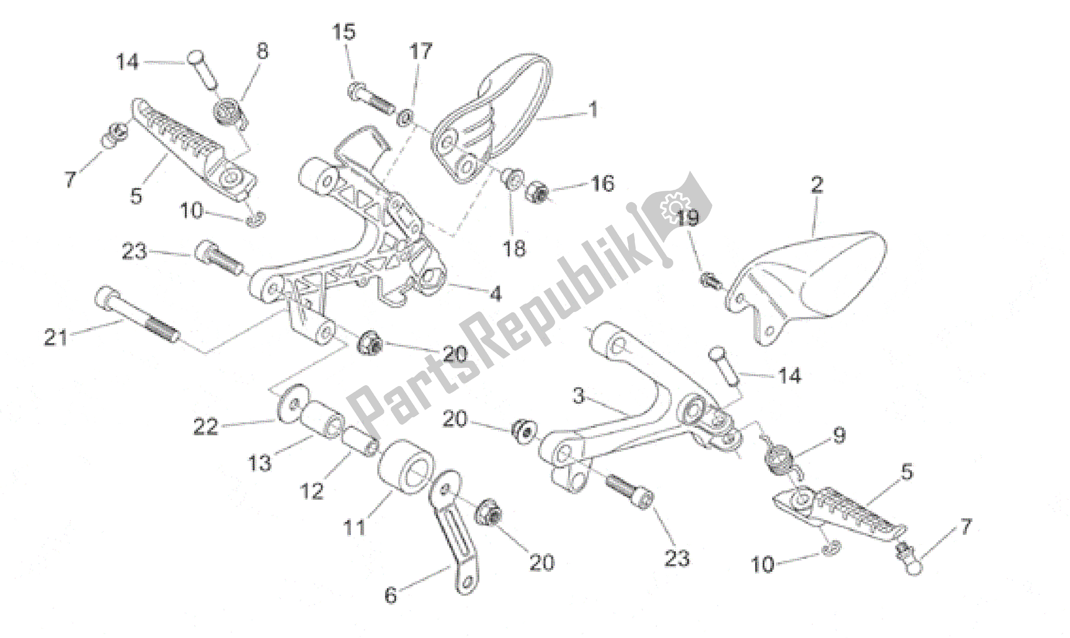 All parts for the Front Footrests of the Aprilia RS 125 1999 - 2001
