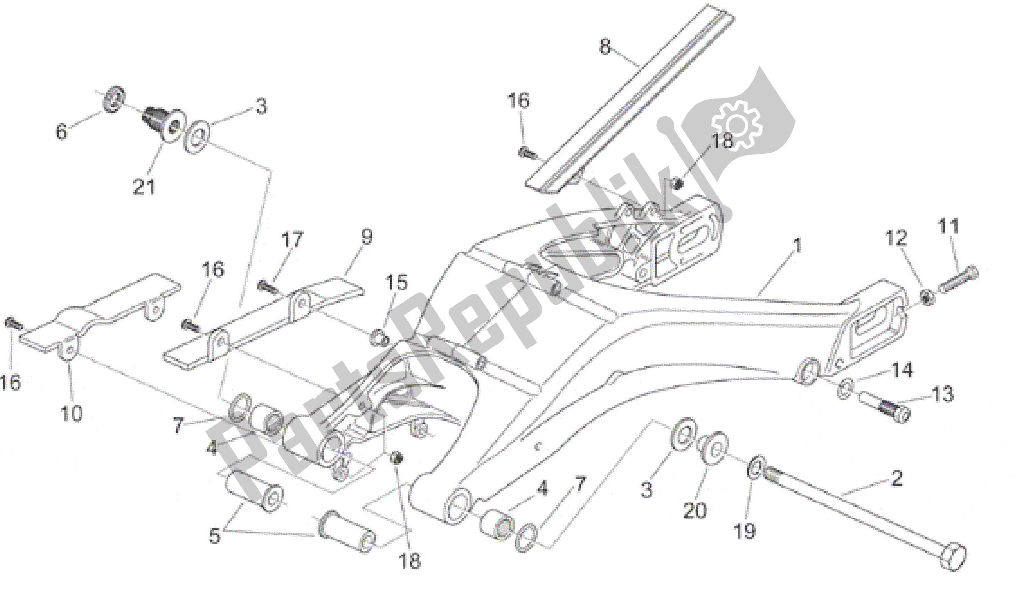All parts for the Swing Arm of the Aprilia RS 125 1999 - 2001