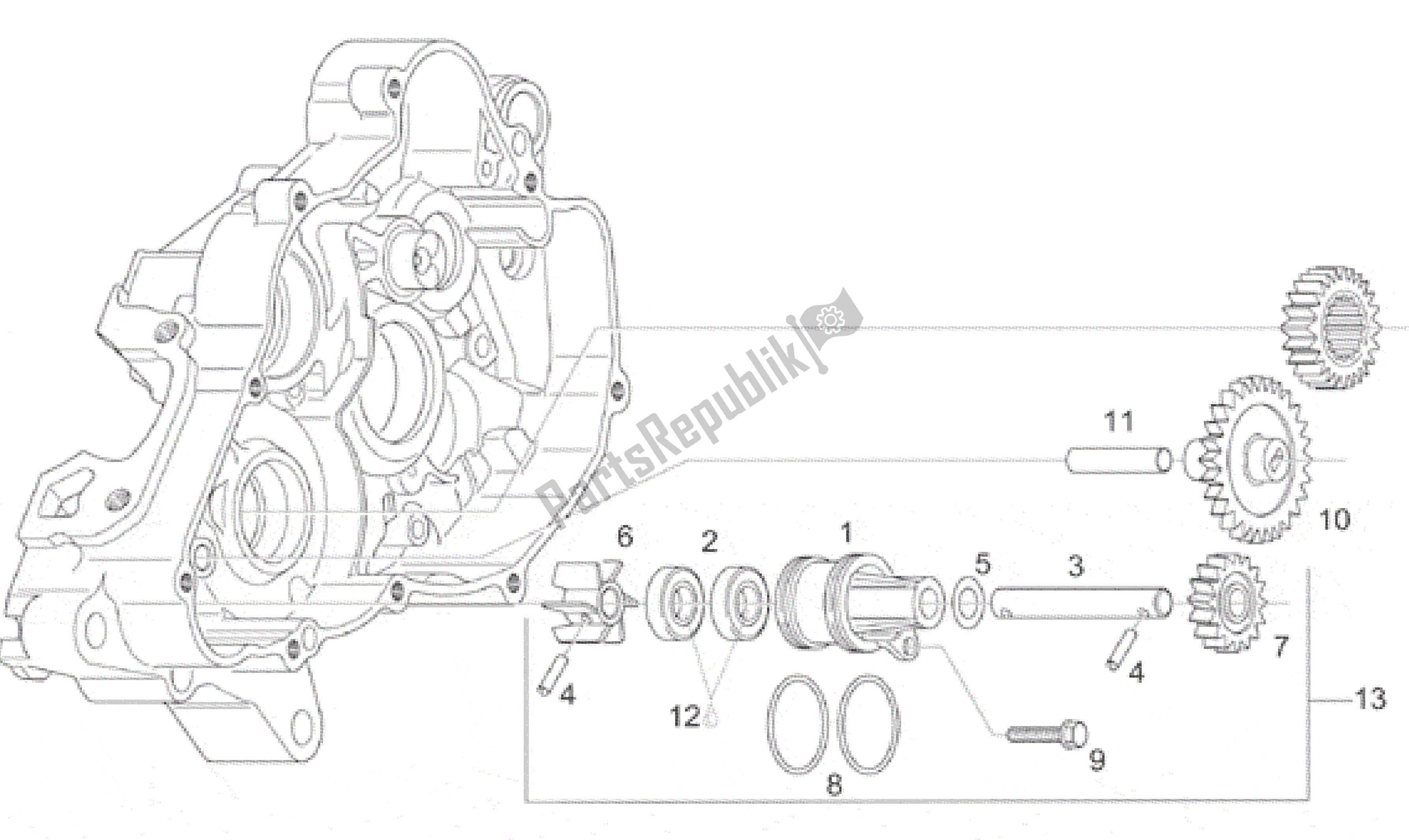 All parts for the Water Pump Assy of the Aprilia RS 125 1999 - 2001