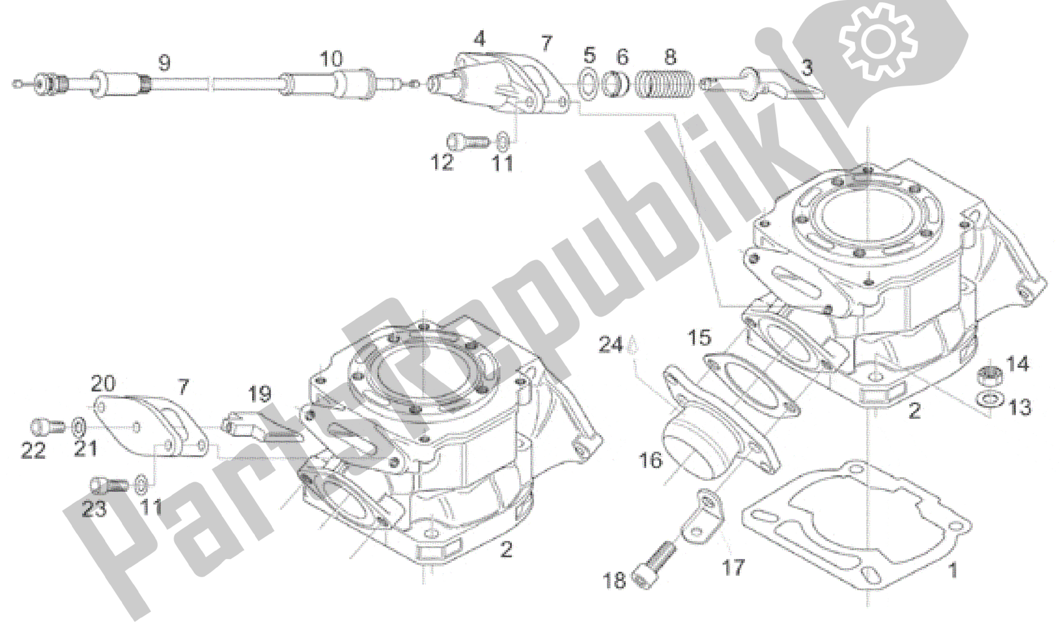 Alle onderdelen voor de Cilinder - Uitlaatklep van de Aprilia RS 125 1999 - 2001