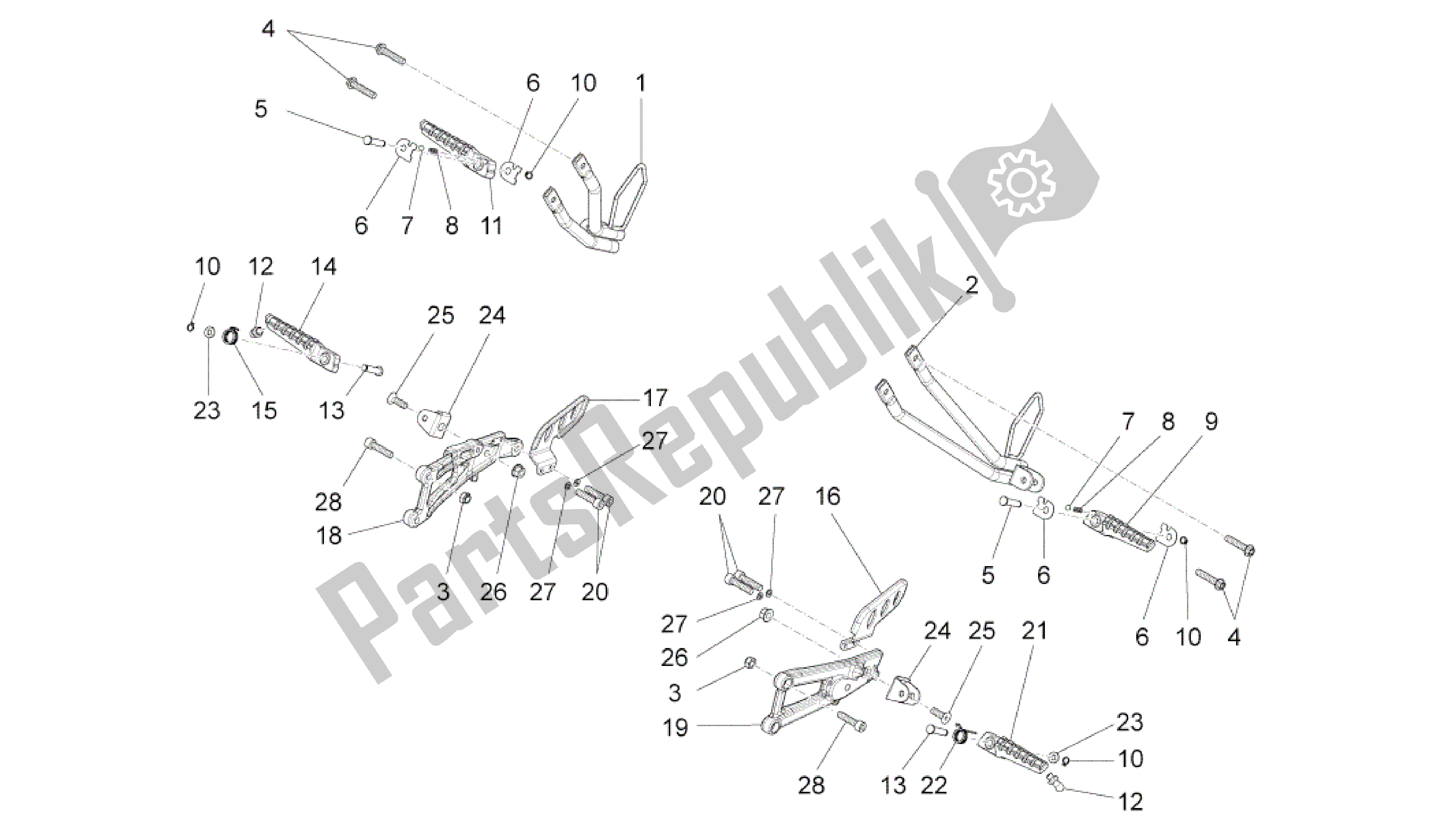 All parts for the Foot Rests of the Aprilia RS4 125 2011 - 2013