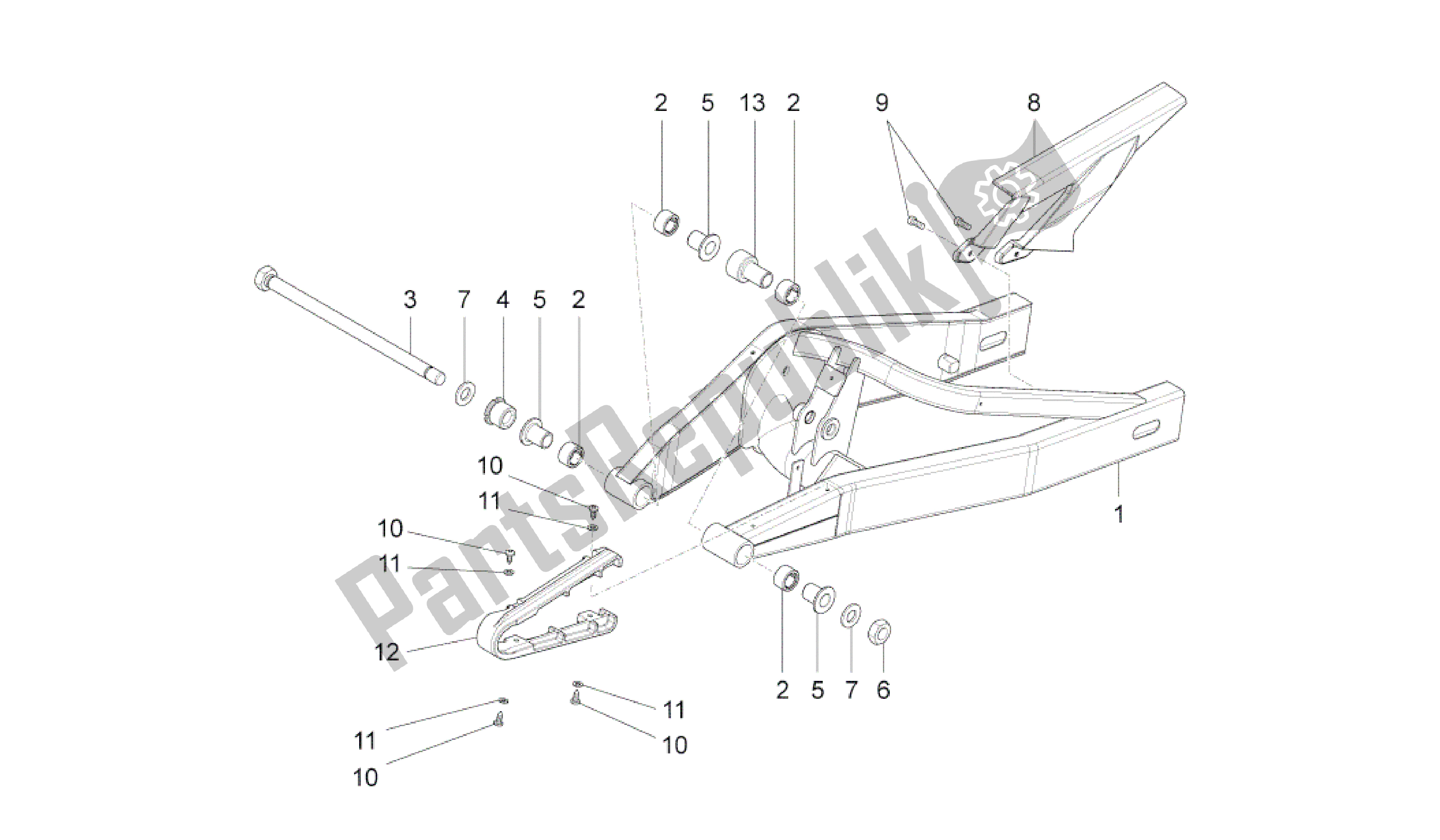 All parts for the Swing Arm of the Aprilia RS4 125 2011 - 2013