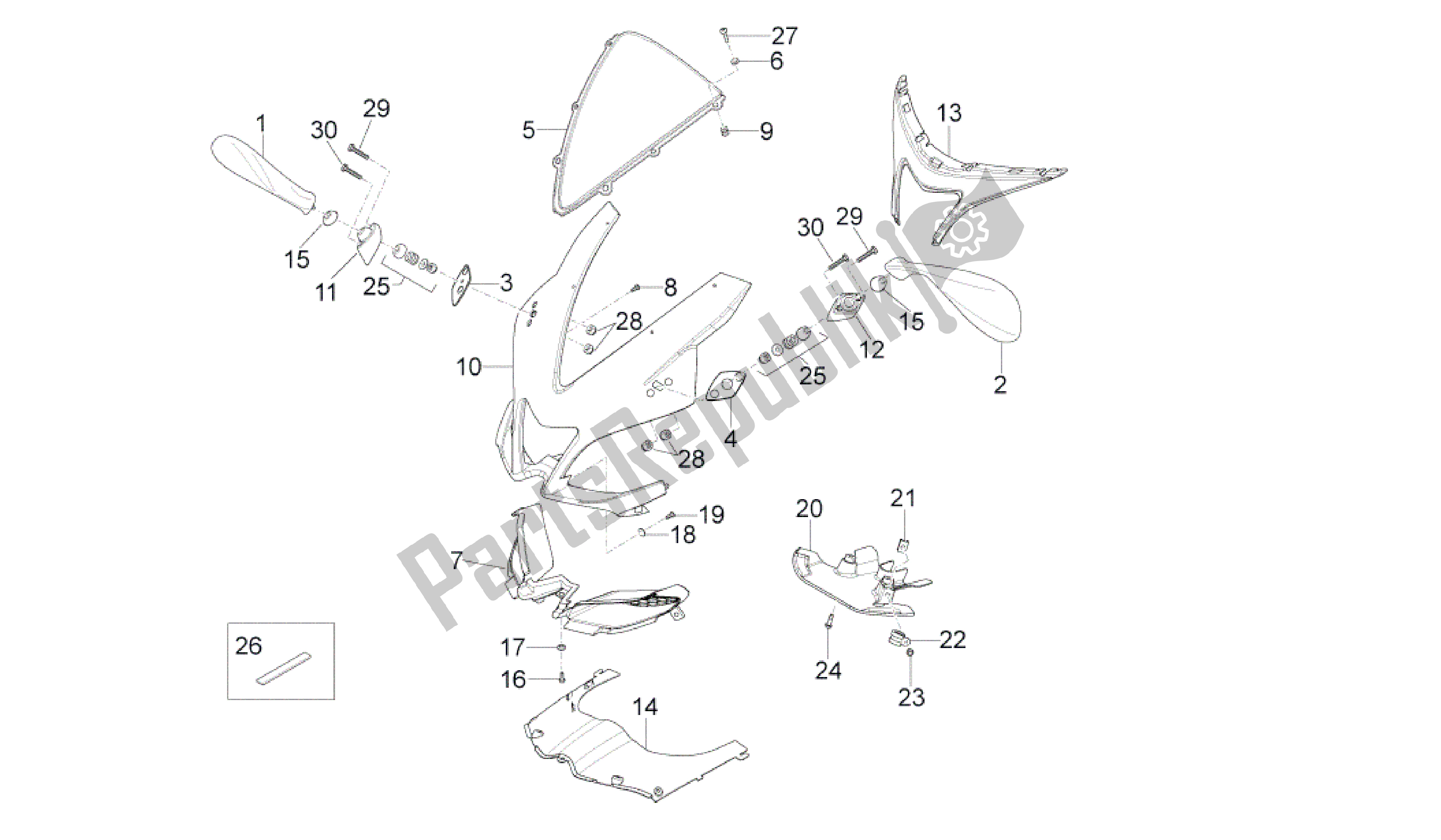 All parts for the Front Fairing of the Aprilia RS4 125 2011 - 2013