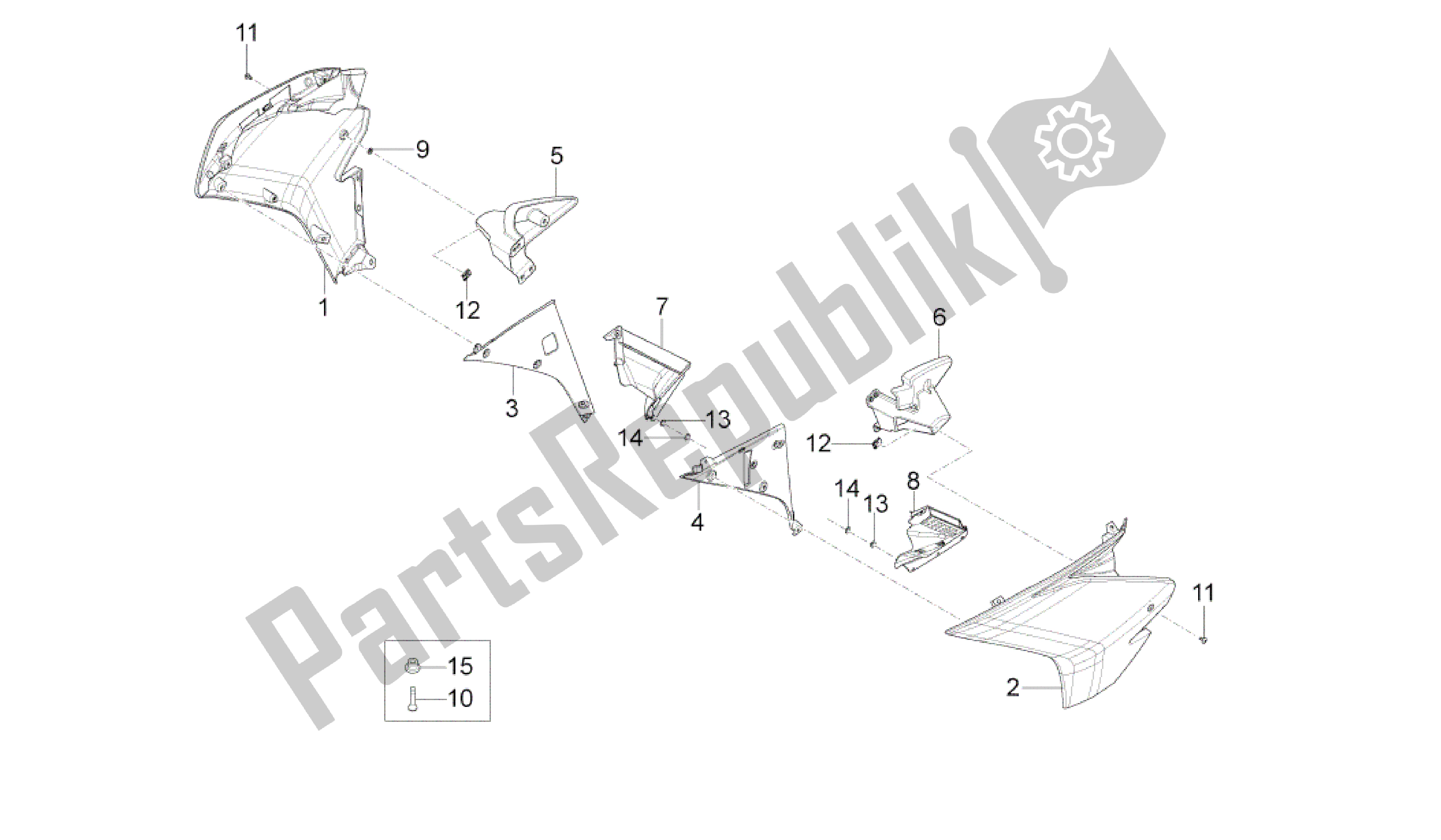 All parts for the Side Fairing of the Aprilia RS4 125 2011 - 2013
