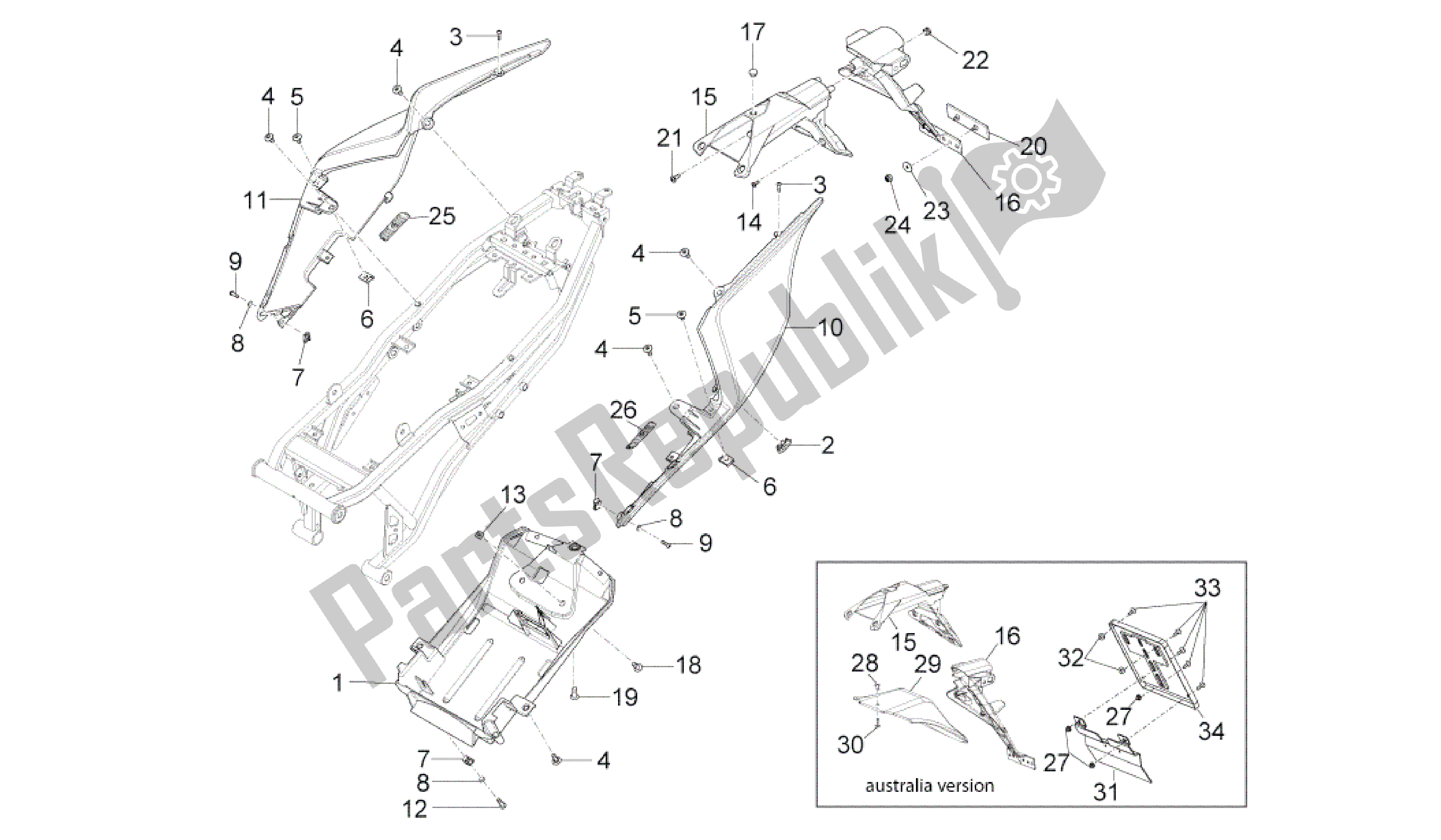 Toutes les pièces pour le Corps Arrière du Aprilia RS4 125 2011 - 2013