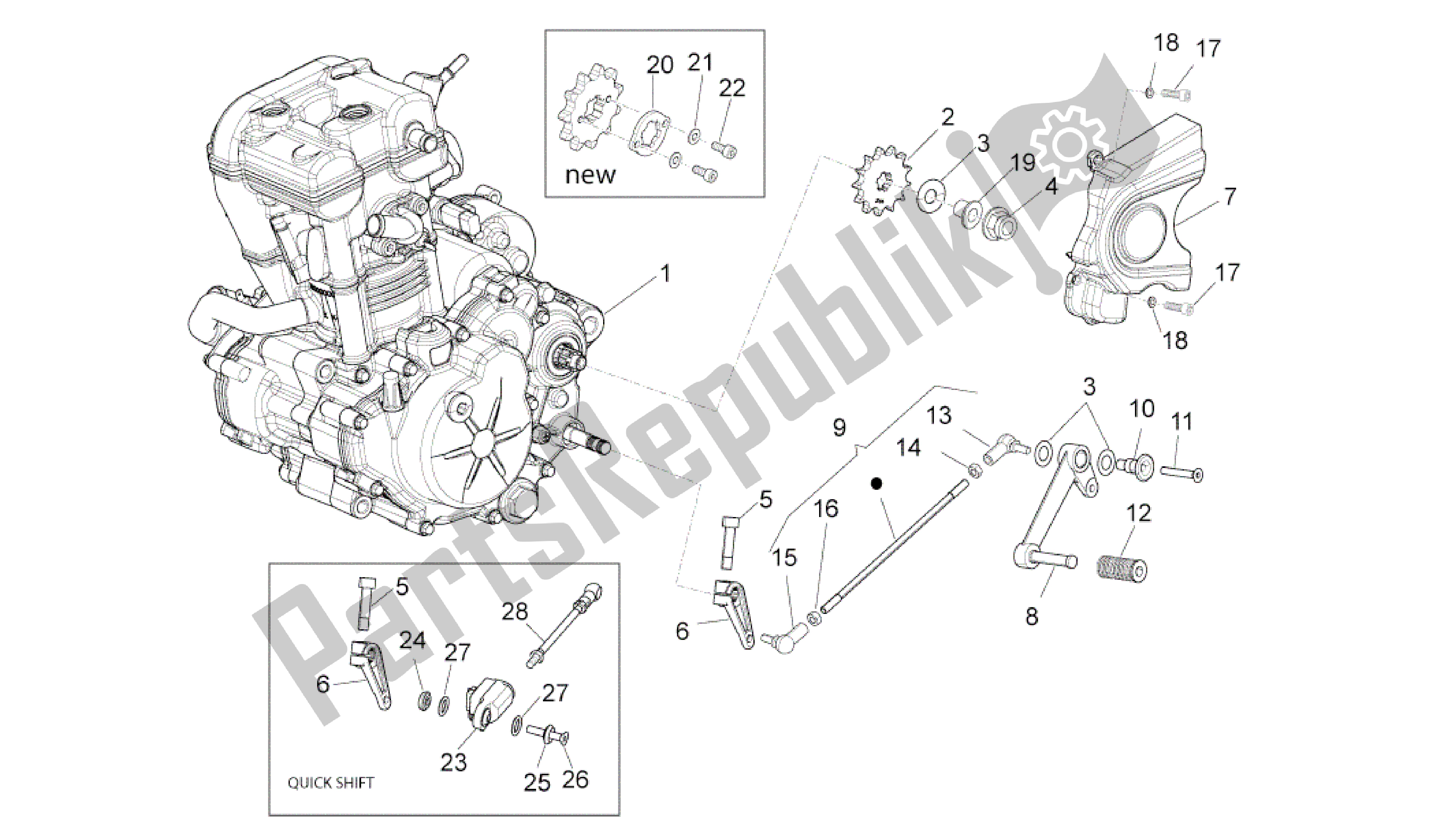 All parts for the Engine-completing Part-lever of the Aprilia RS4 125 2011 - 2013