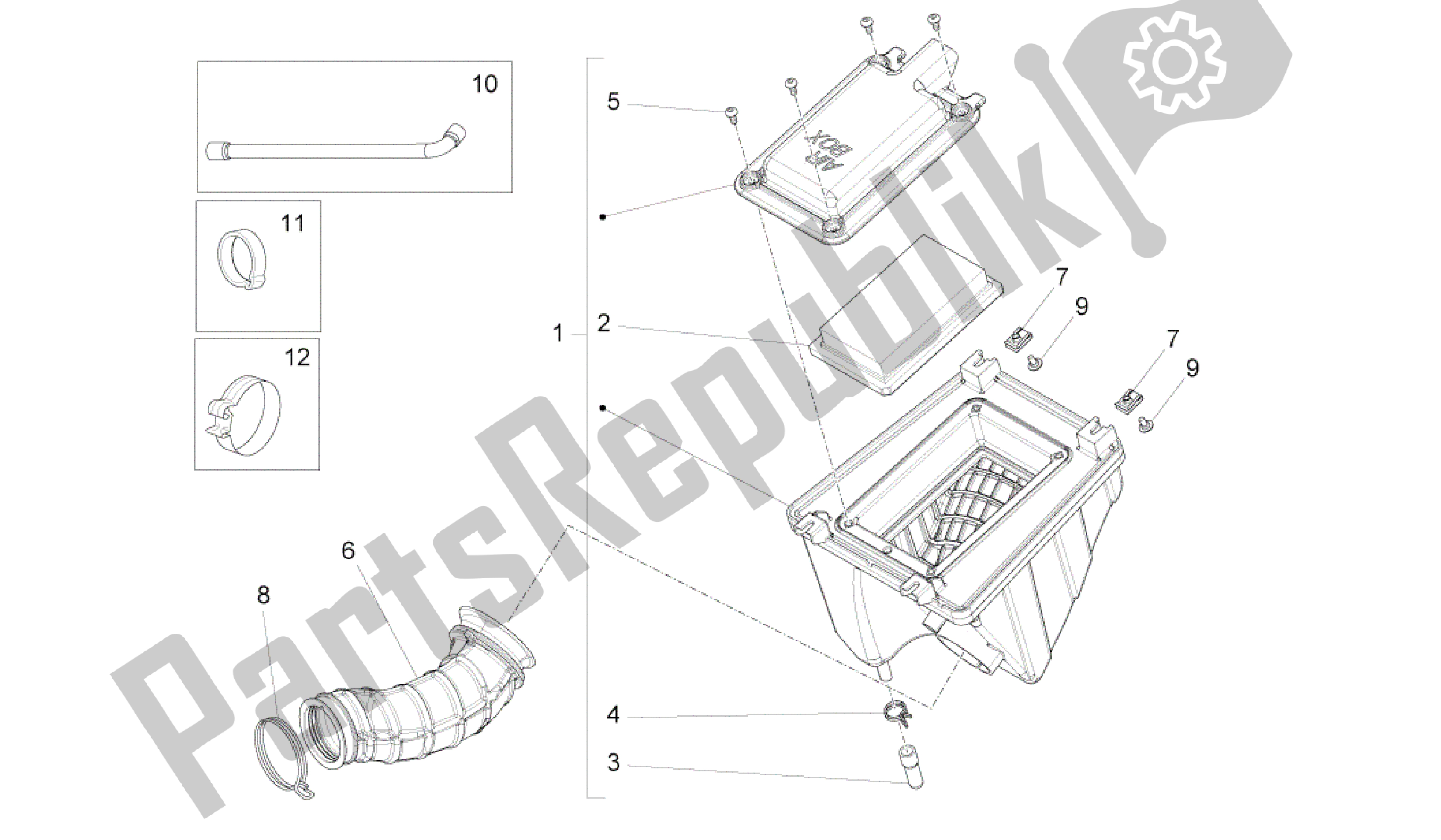 Todas as partes de Caixa De Ar do Aprilia RS4 125 2011 - 2013