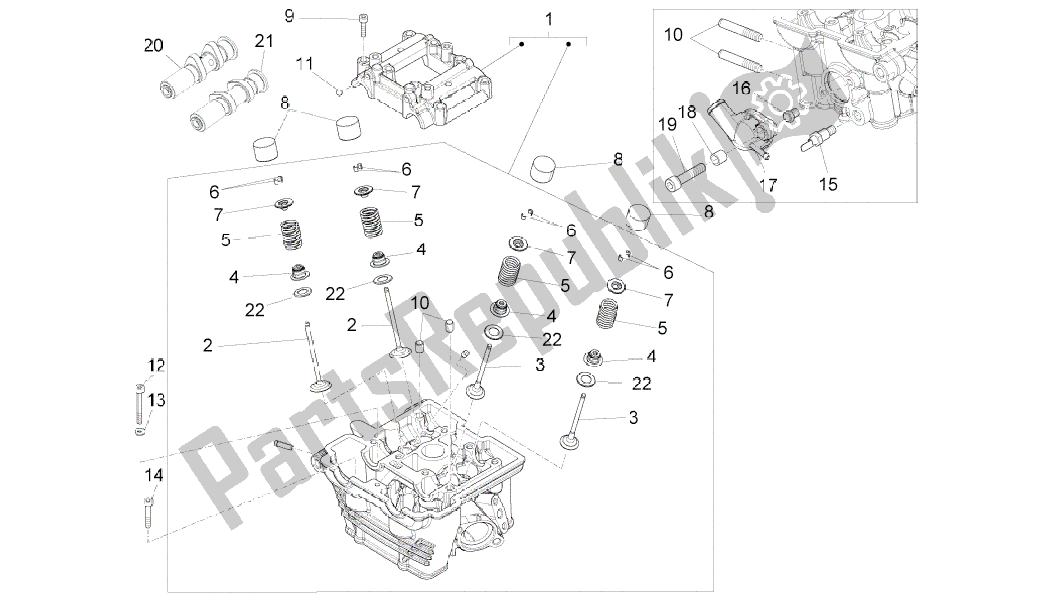 Alle onderdelen voor de Cilinderkop - Kleppen van de Aprilia RS4 125 2011 - 2013