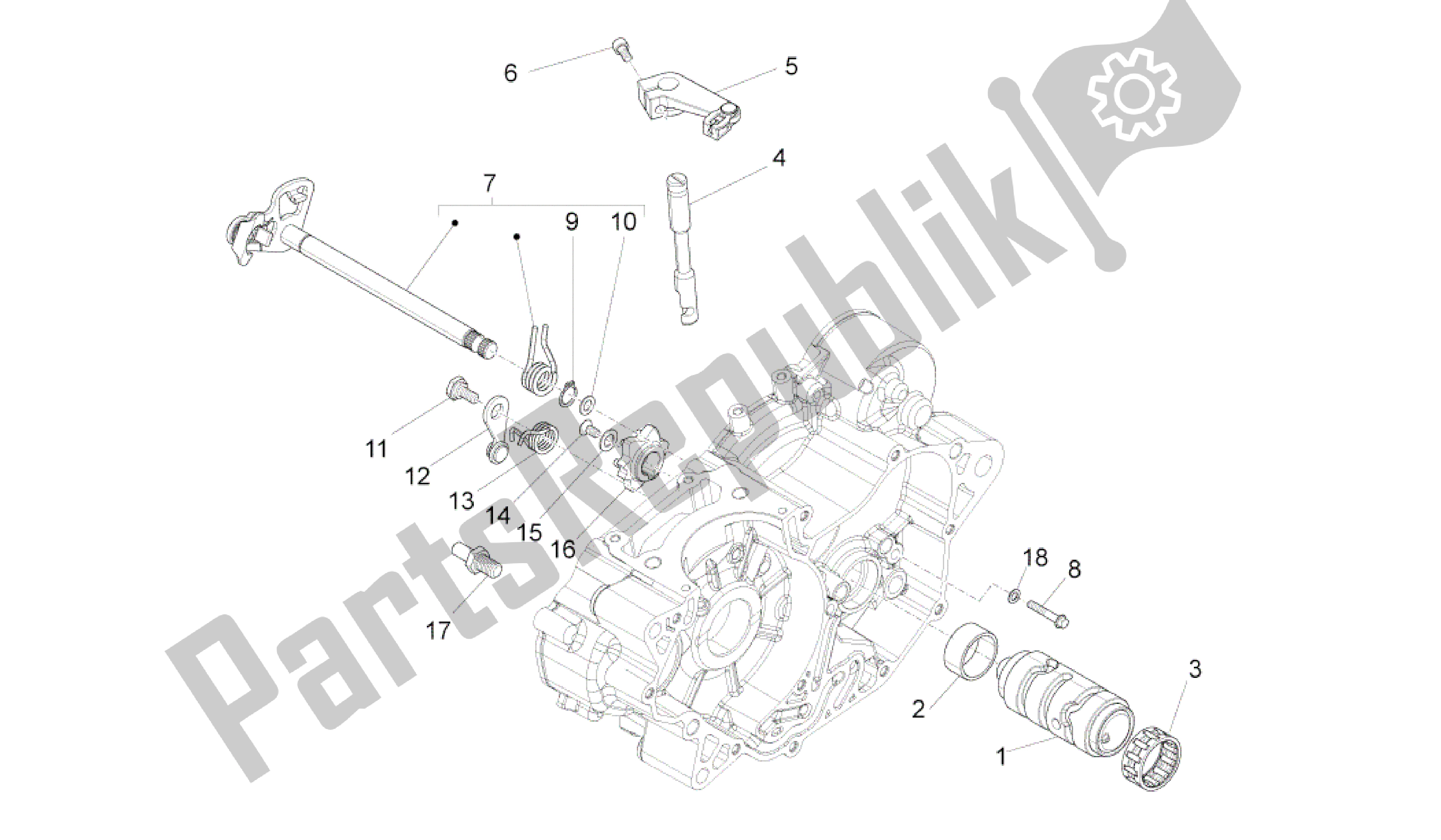 Alle onderdelen voor de Versnellingsbak / Keuzeschakelaar / Schakelnok van de Aprilia RS4 125 2011 - 2013