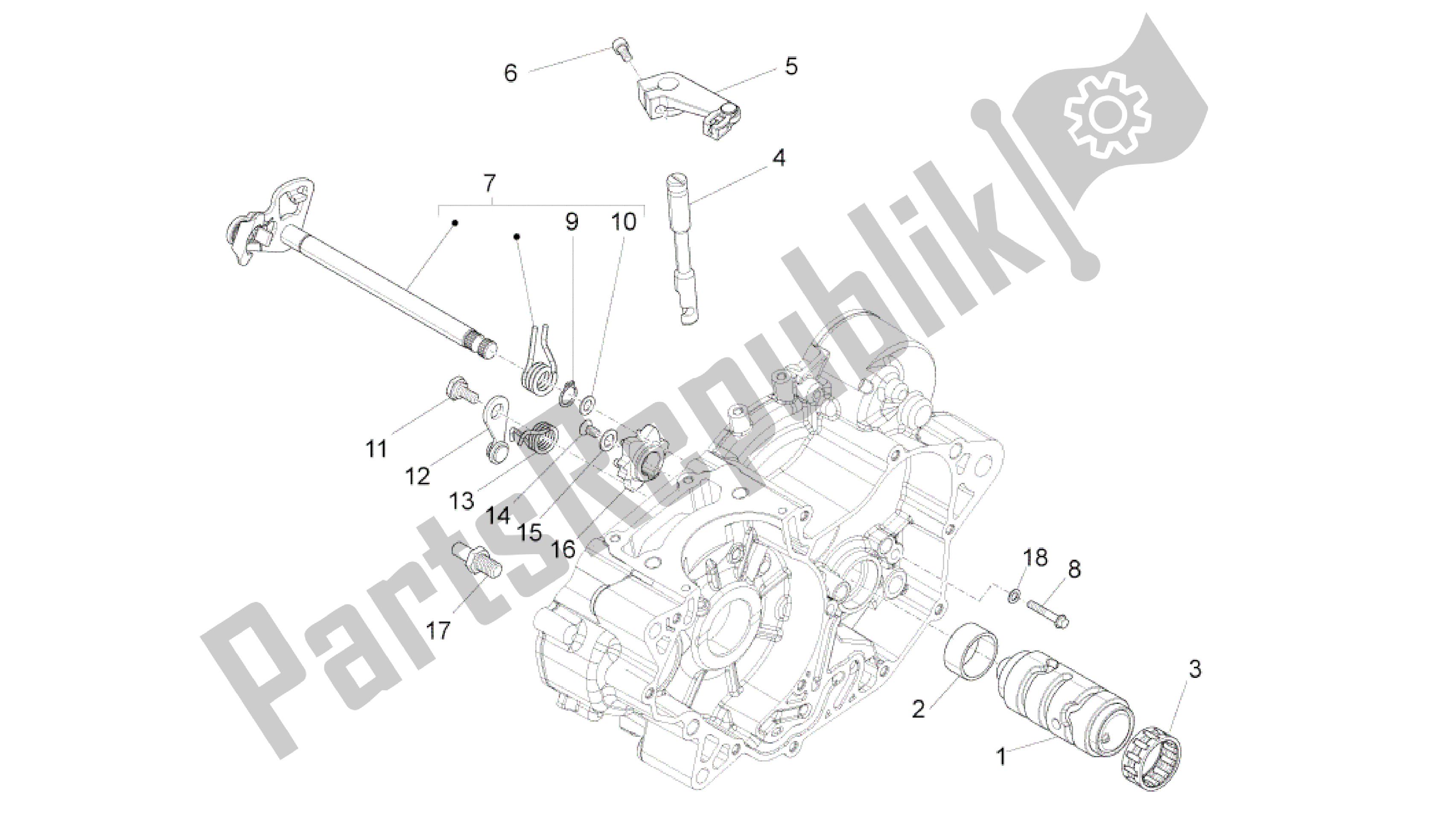 All parts for the Gear Box / Selector / Shift Cam of the Aprilia RS4 125 2011 - 2013