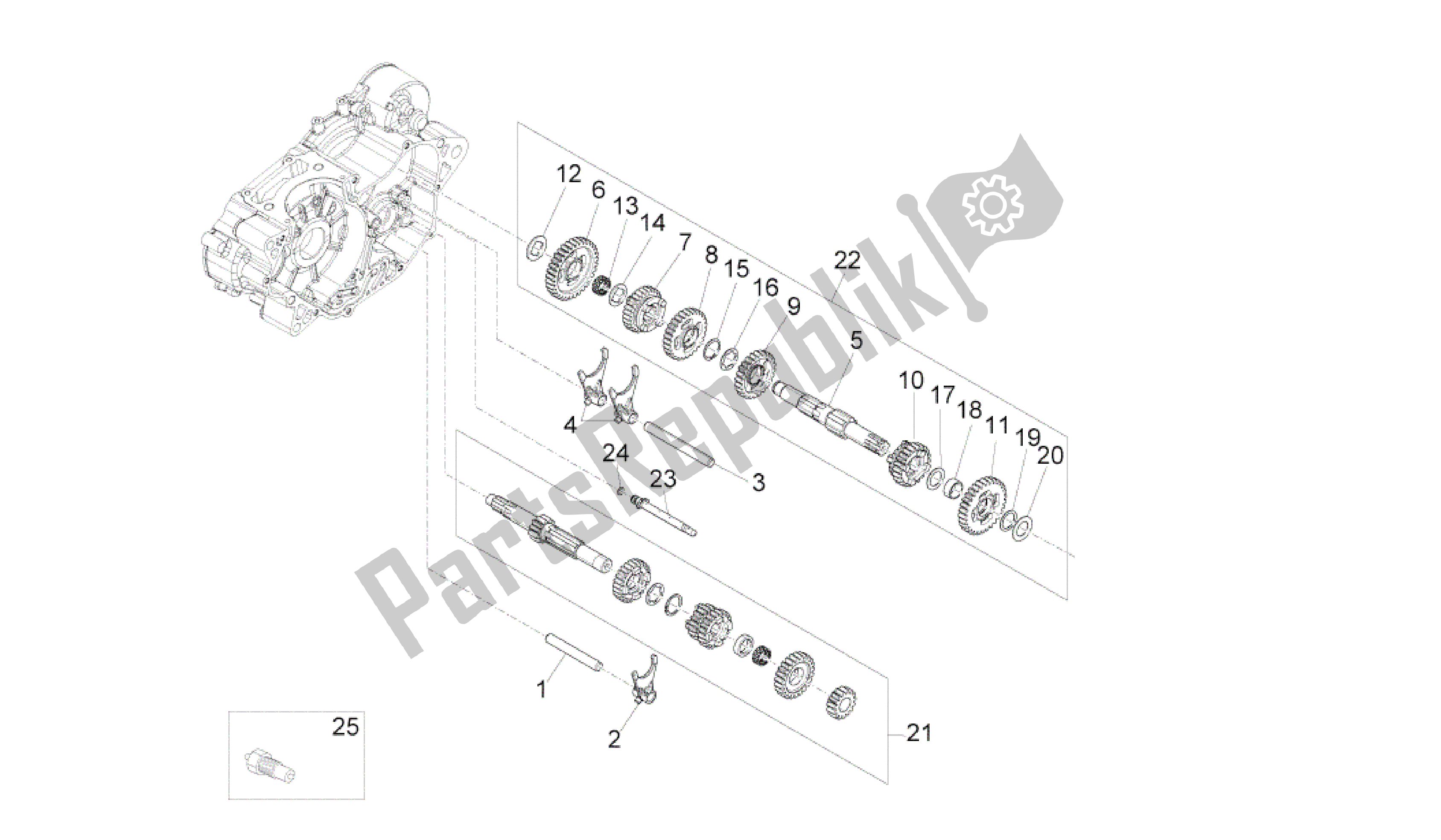 Todas as partes de Caixa De Engrenagens - Conjunto De Engrenagens do Aprilia RS4 125 2011 - 2013