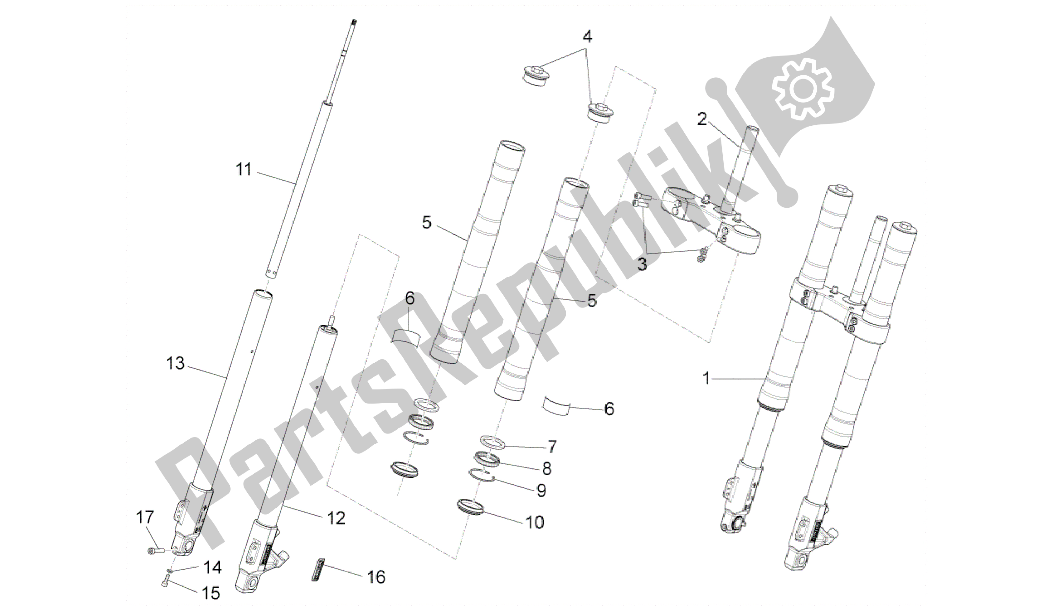 Alle onderdelen voor de Voorvork Paioli van de Aprilia RS4 125 2011 - 2013