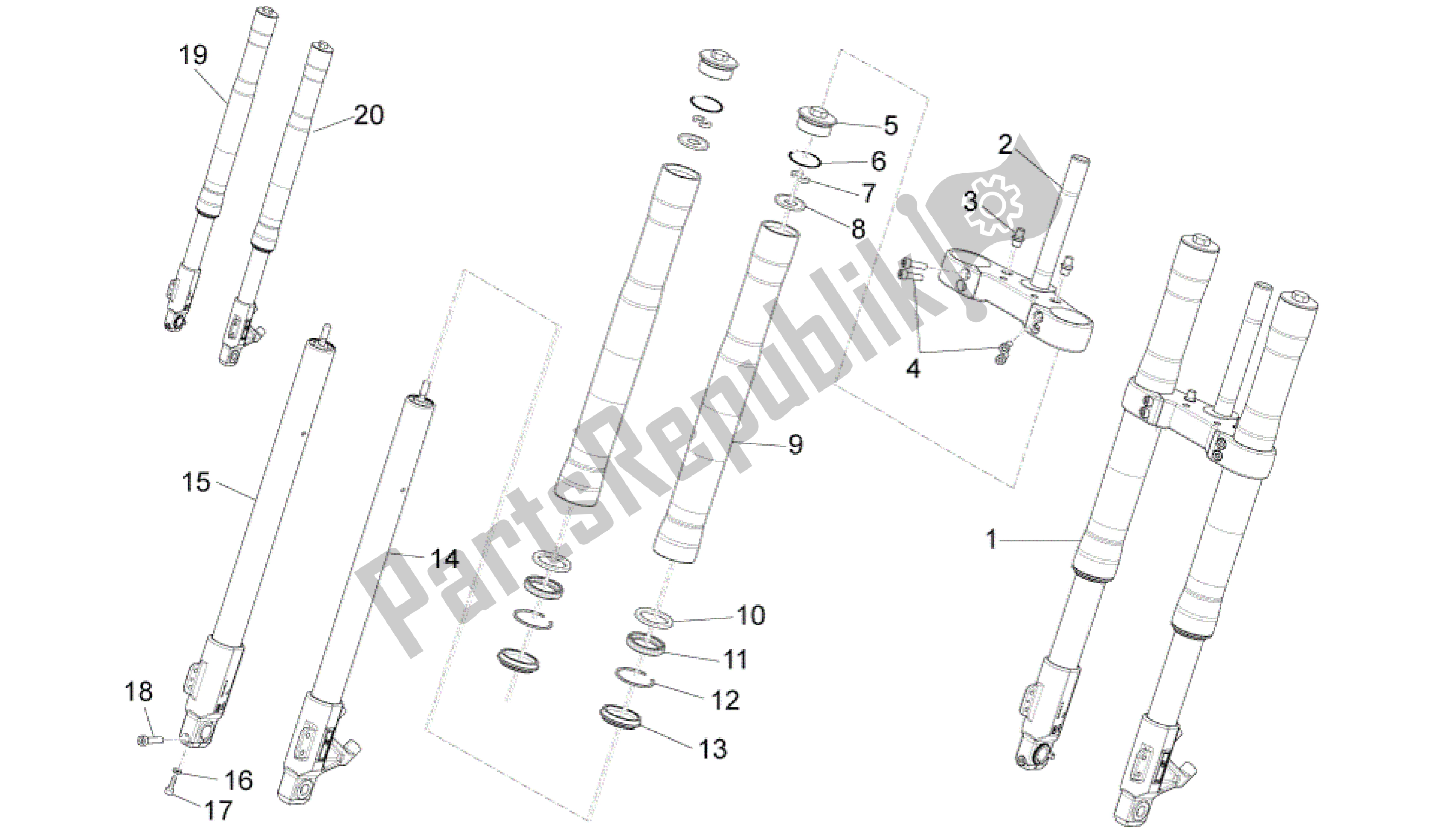 Alle onderdelen voor de Voorvork Ming Xing van de Aprilia RS4 125 2011 - 2013