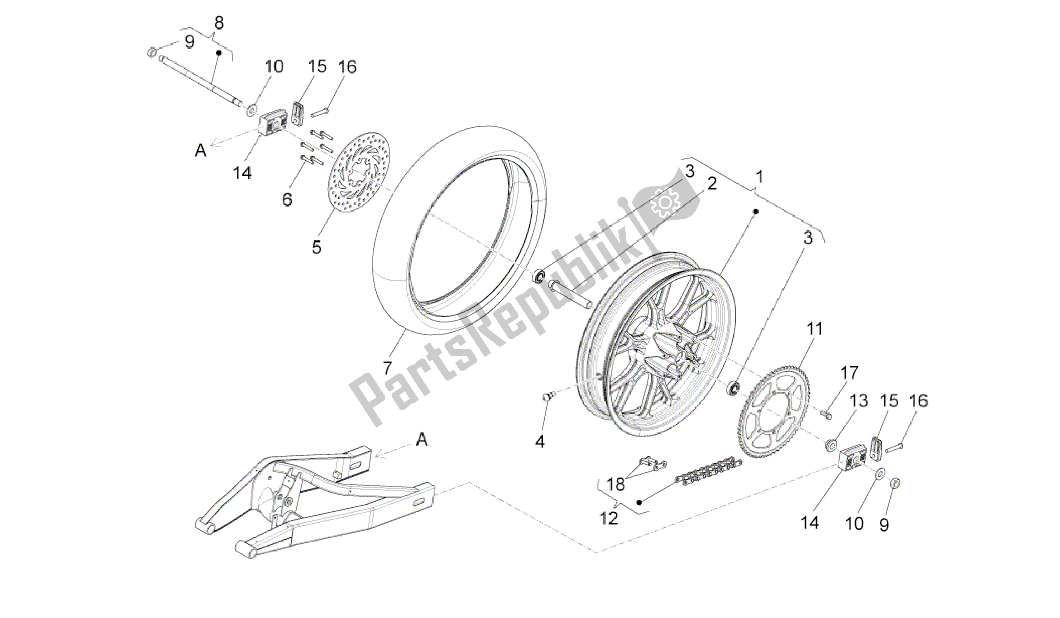 Alle Teile für das Hinterrad des Aprilia RS4 125 2011 - 2013