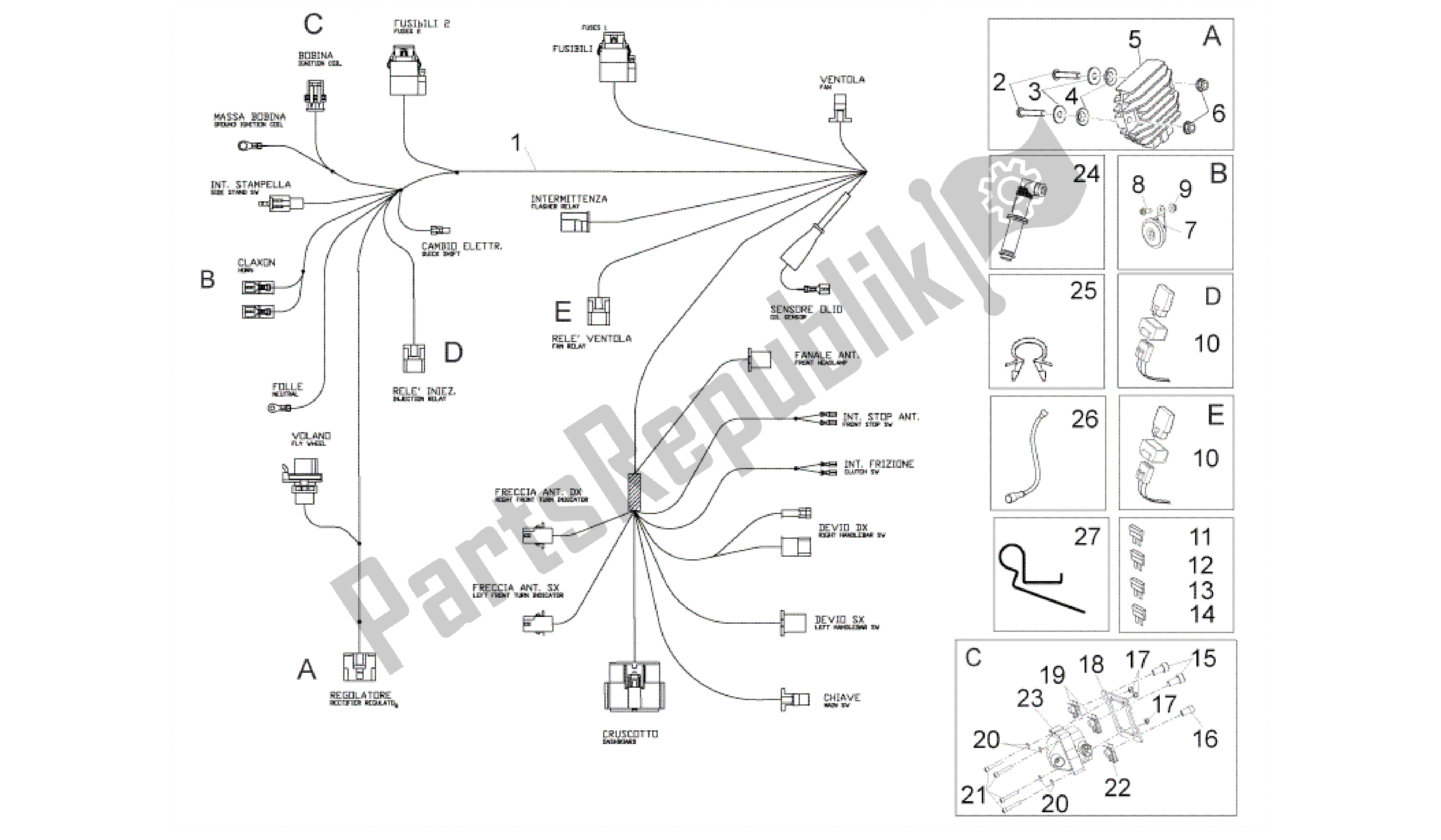 All parts for the Front Electrical System of the Aprilia RS4 125 2011 - 2013