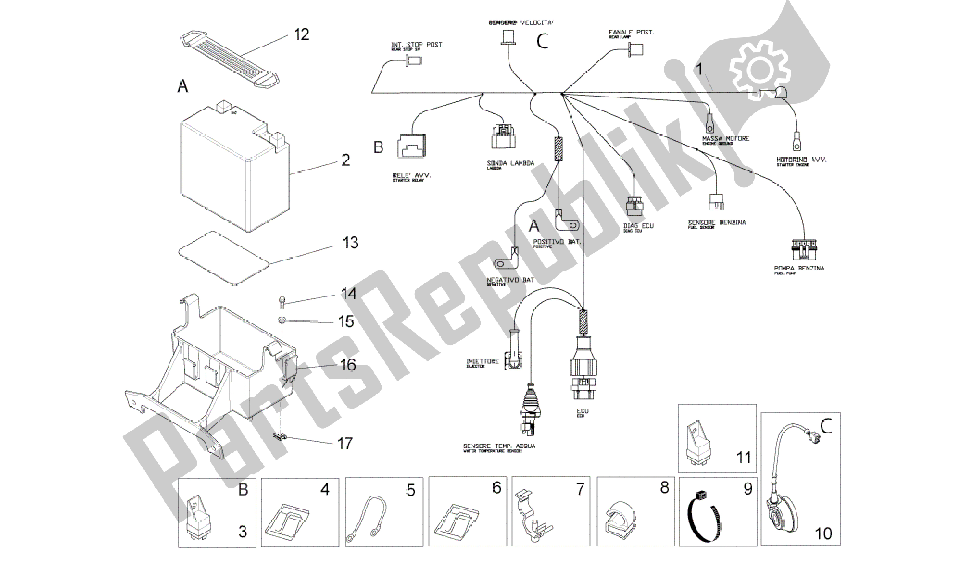 Alle onderdelen voor de Achter Elektrisch Systeem van de Aprilia RS4 125 2011 - 2013