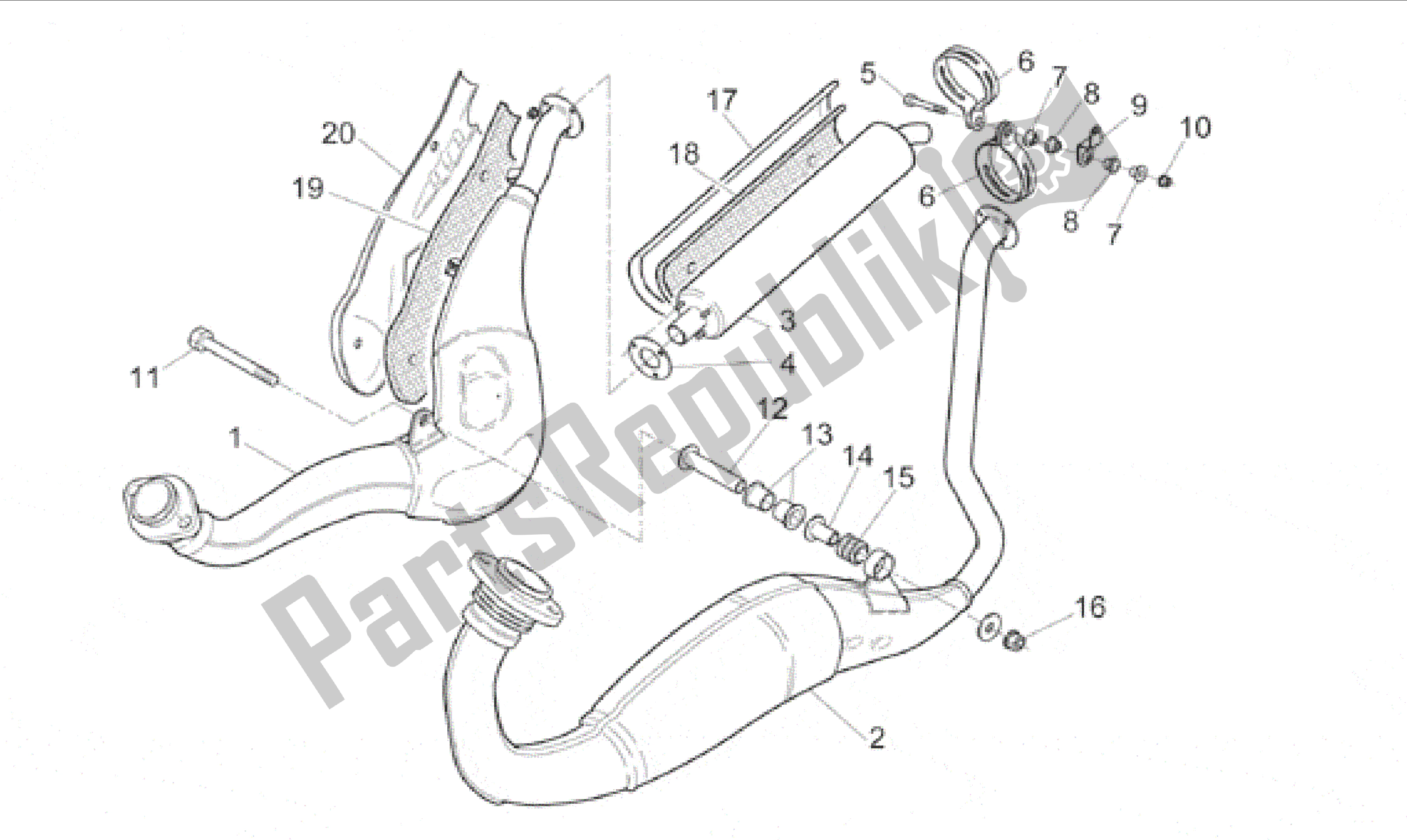 All parts for the Exhaust Pipe of the Aprilia RS 250 1995 - 1997