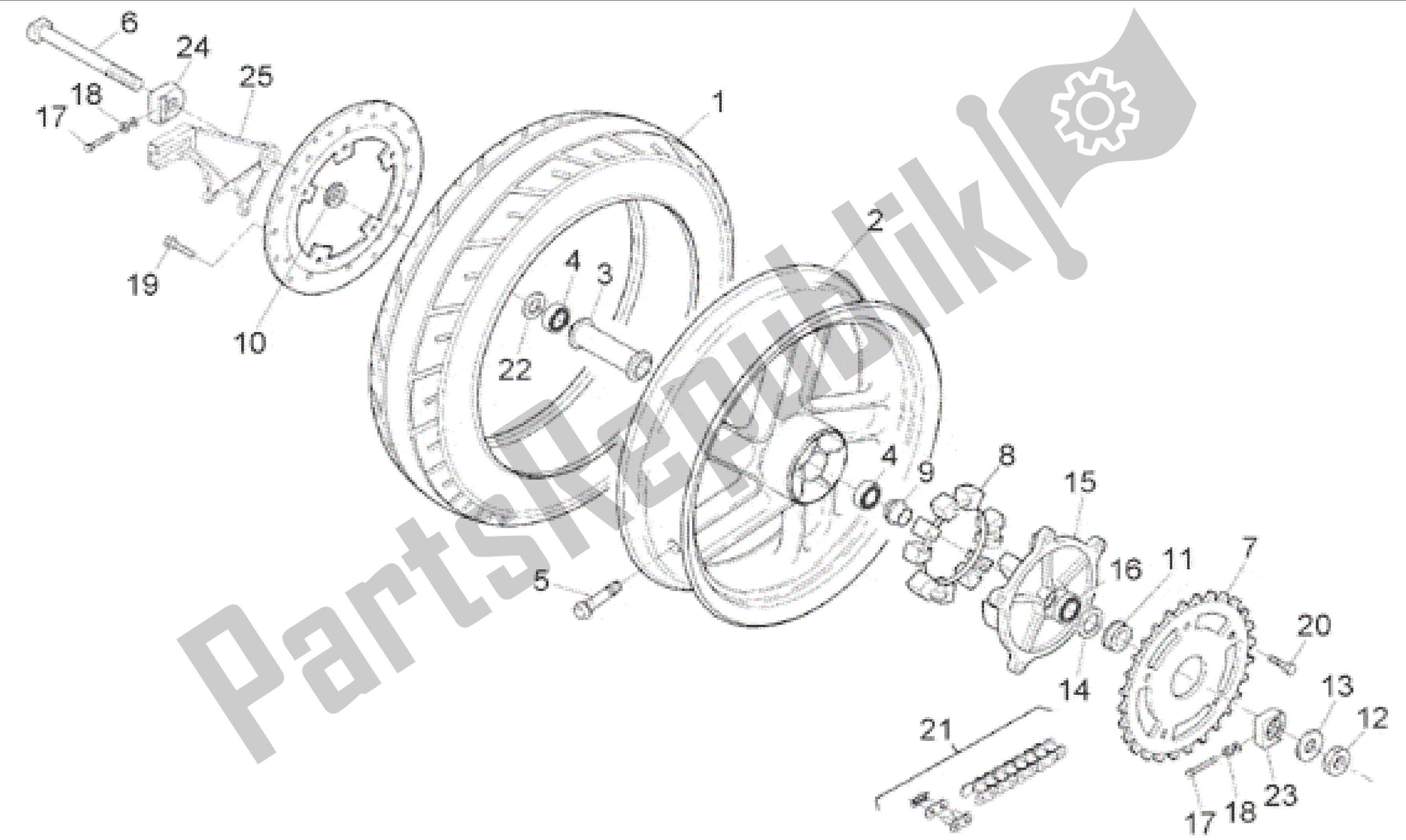 All parts for the Rear Wheel of the Aprilia RS 250 1995 - 1997