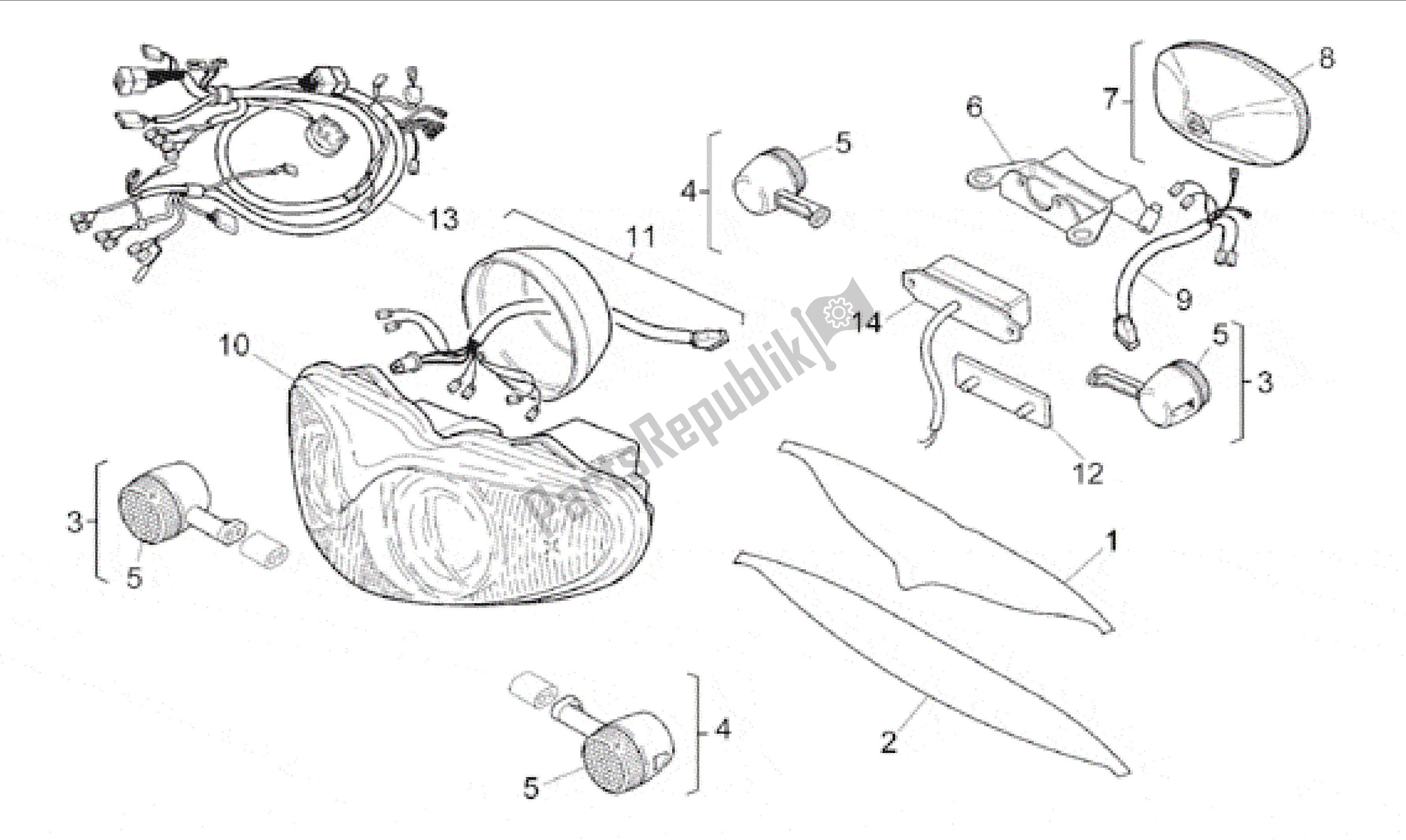 All parts for the Lights of the Aprilia RS 250 1995 - 1997