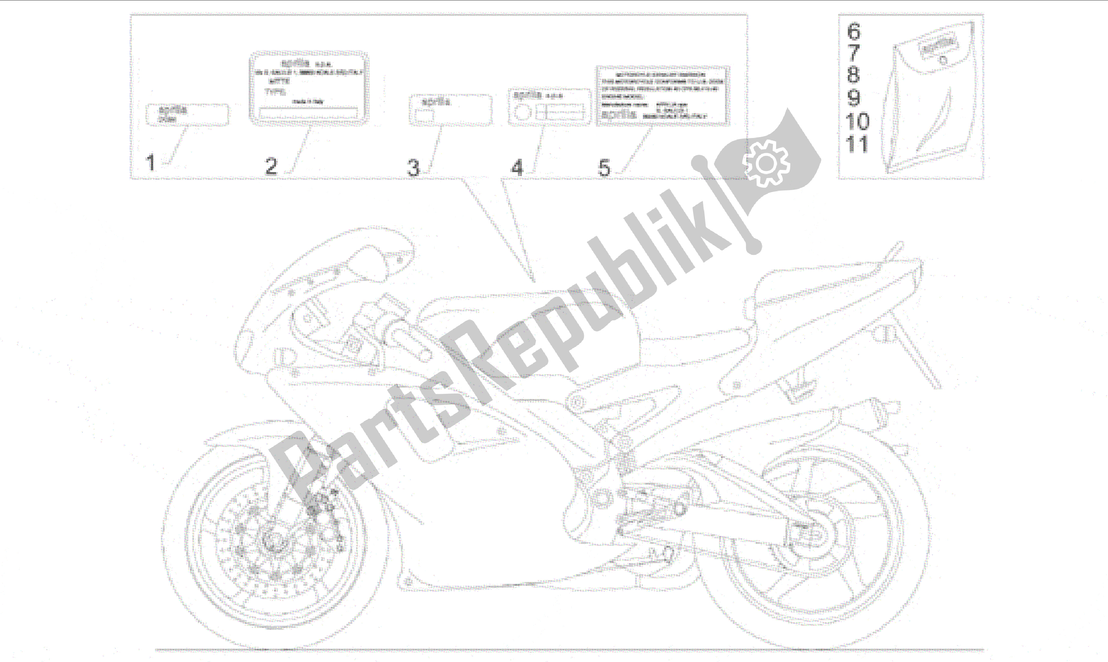 Alle onderdelen voor de Plaat Set En Sticker van de Aprilia RS 250 1995 - 1997