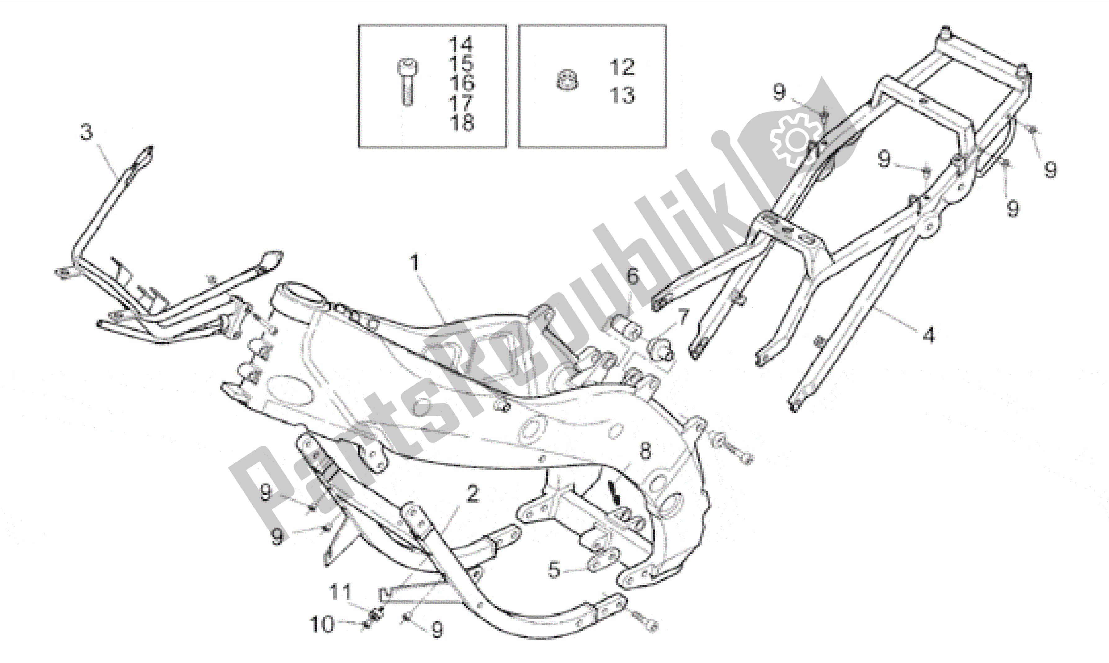 All parts for the Frame of the Aprilia RS 250 1995 - 1997