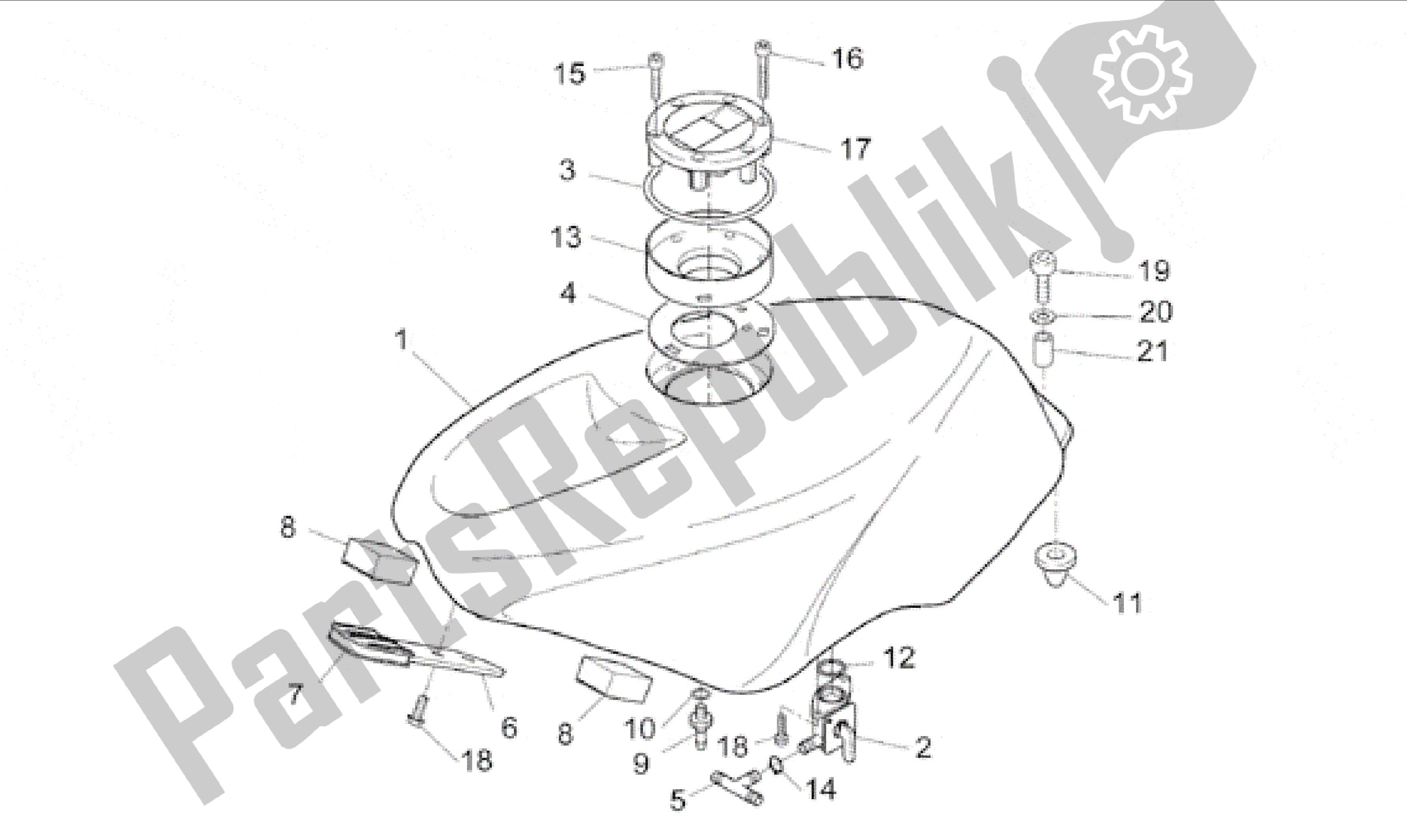 All parts for the Fuel Tank of the Aprilia RS 250 1995 - 1997