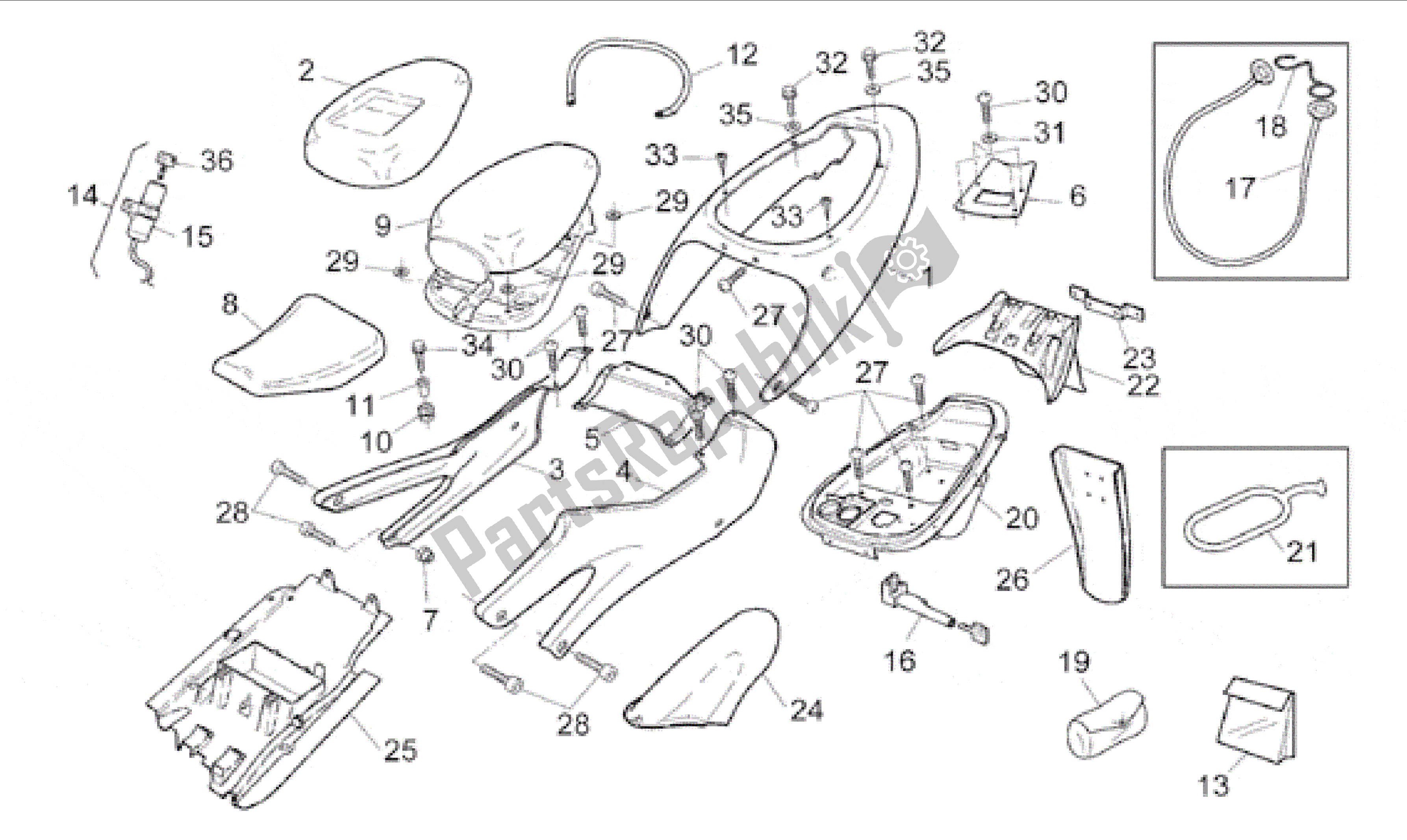 All parts for the Rear Body of the Aprilia RS 250 1995 - 1997