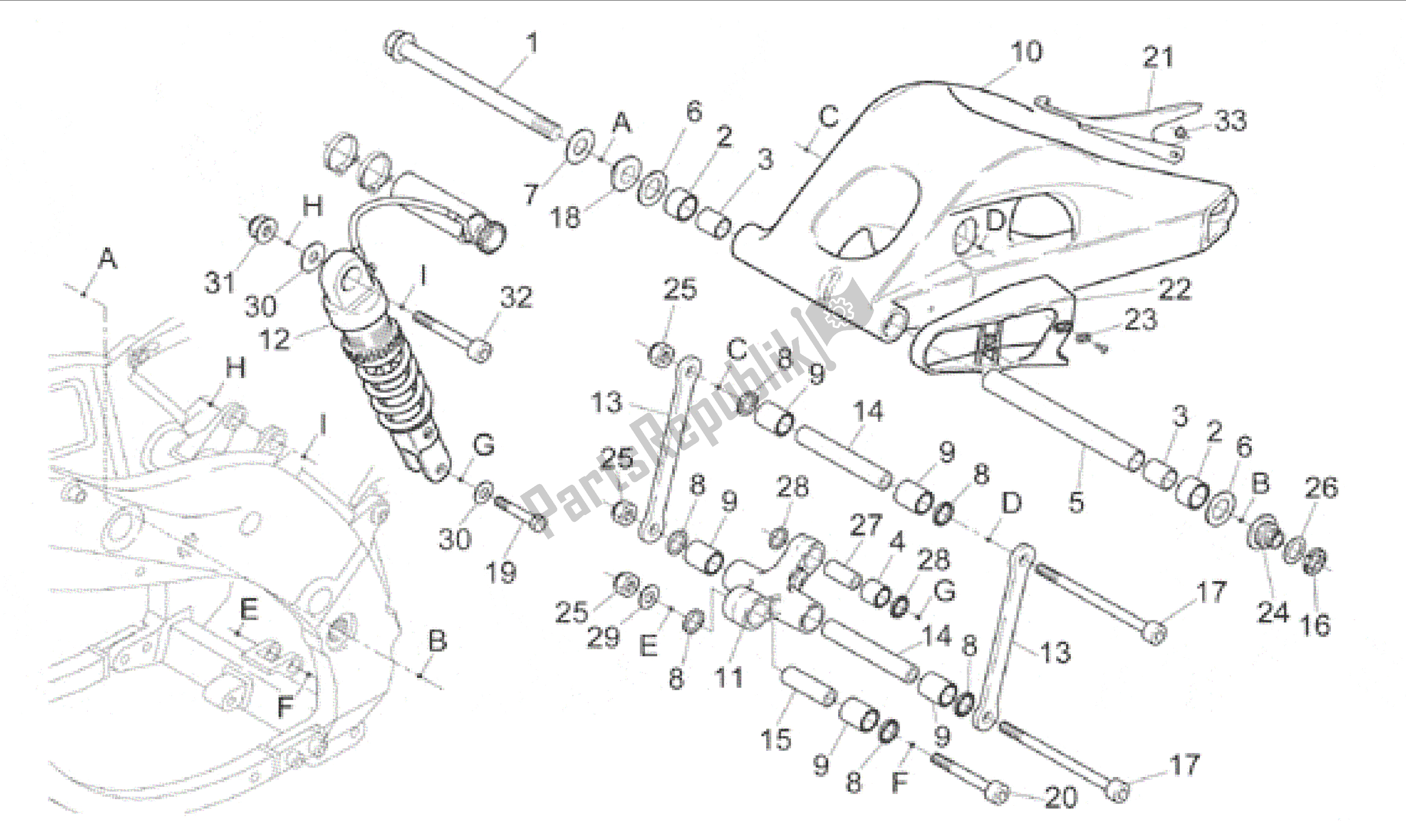 Alle onderdelen voor de Schokdemper Achter van de Aprilia RS 250 1995 - 1997