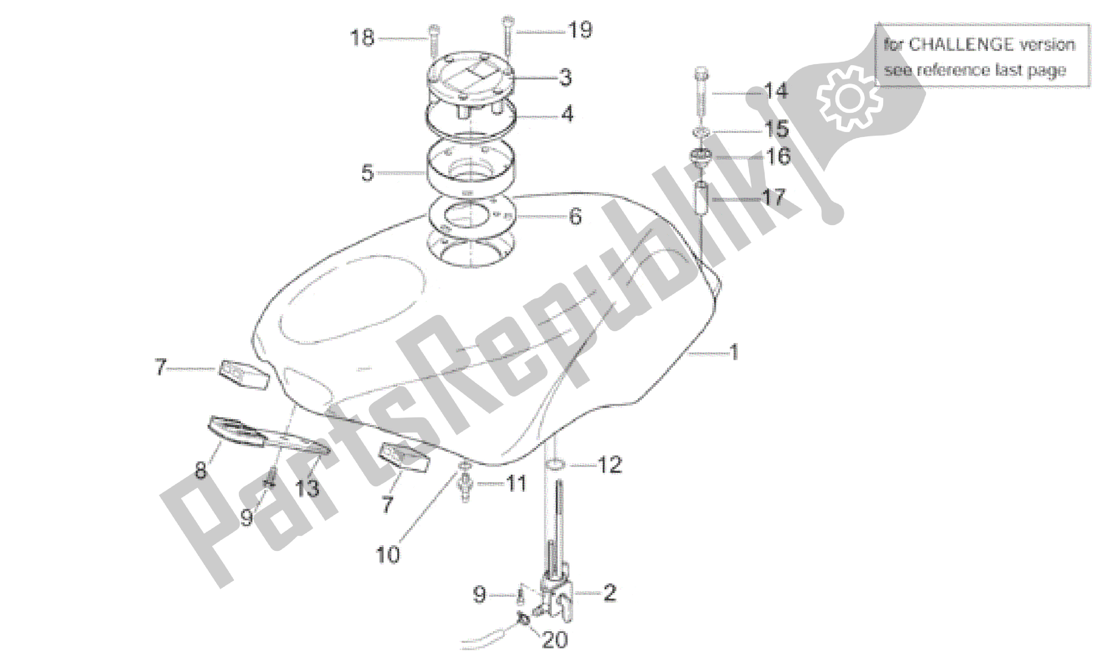All parts for the Fuel Tank of the Aprilia RS 250 1998 - 2001
